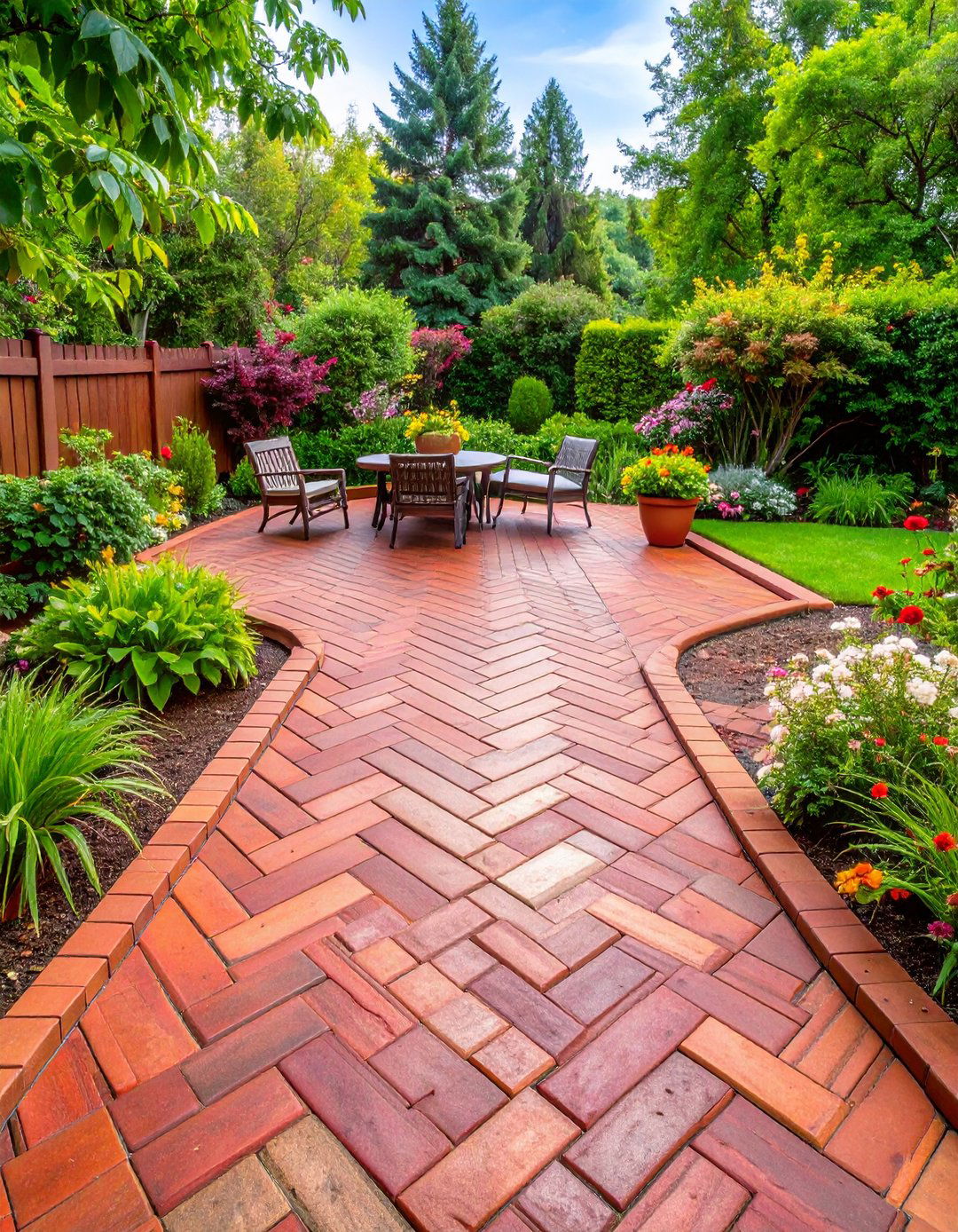 Red Paver Herringbone Pattern Patio - 20 Red Paver Patio Ideas