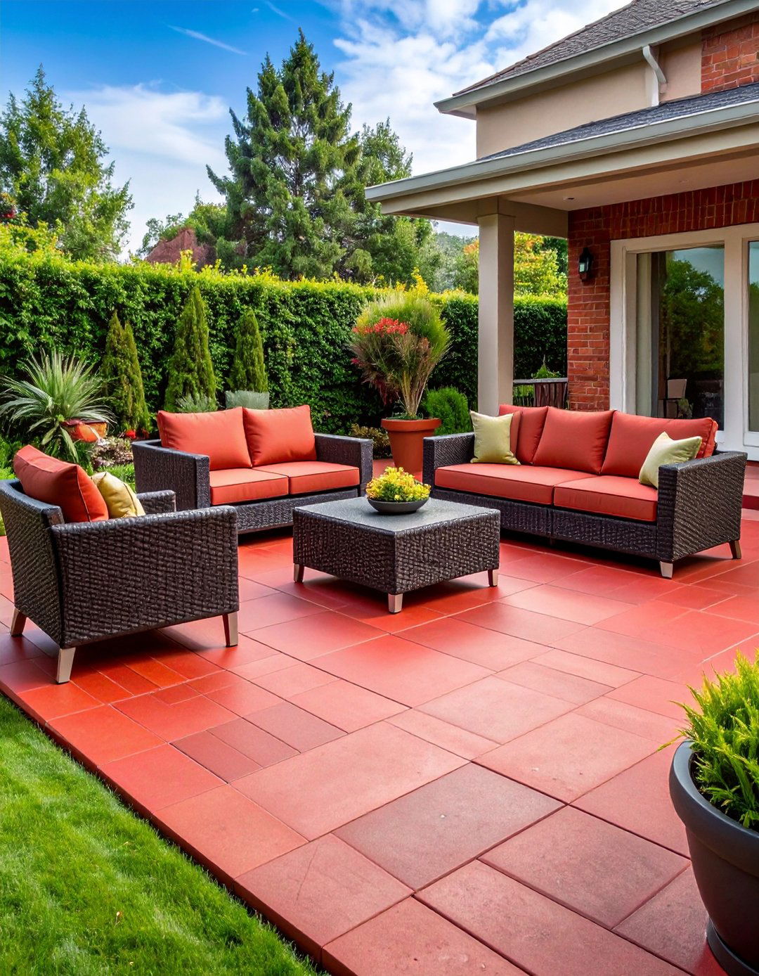 Red Paver Large Format Modern Patio - 20 Red Paver Patio Ideas