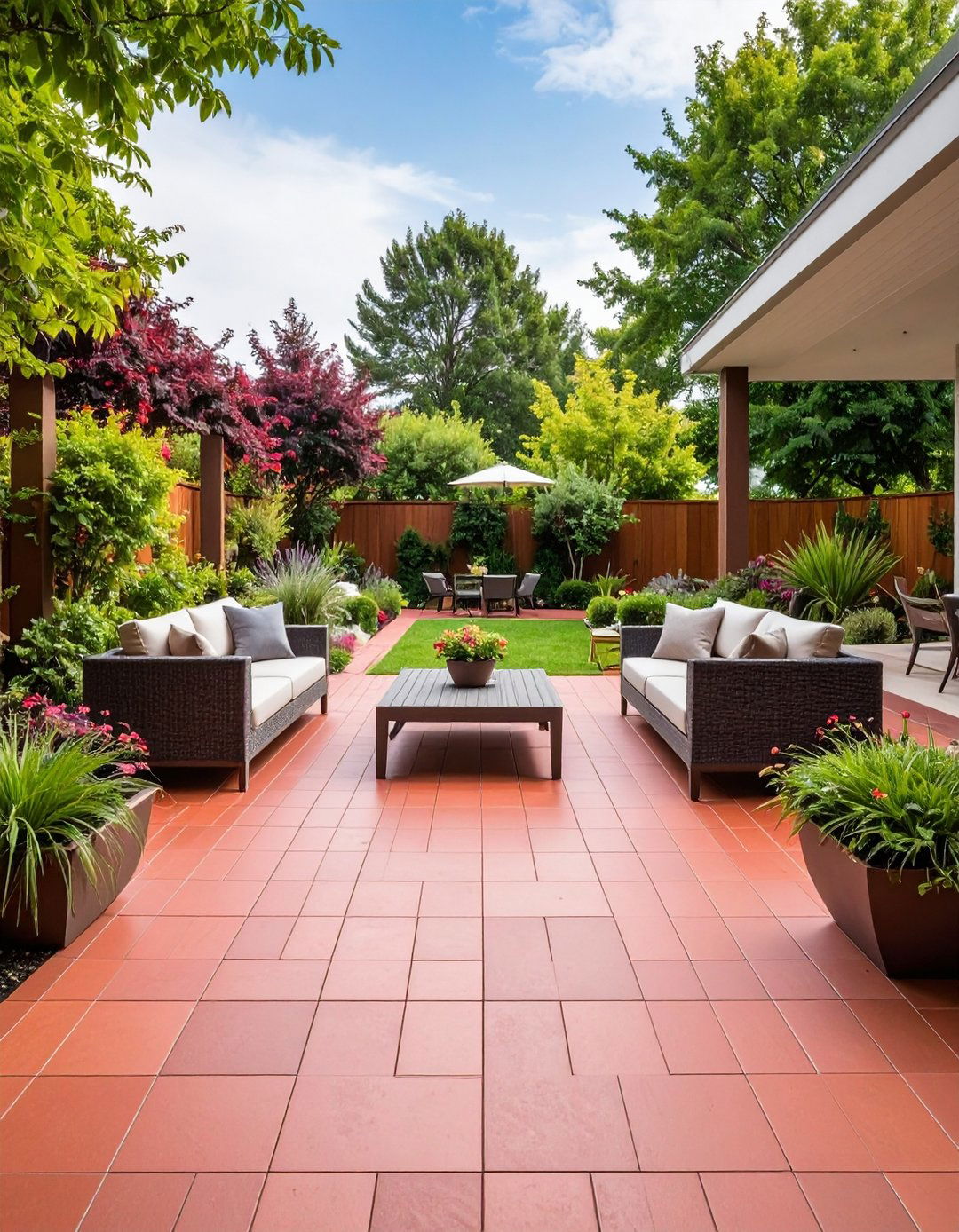 Red Paver Linear Contemporary Patio - 20 Red Paver Patio Ideas