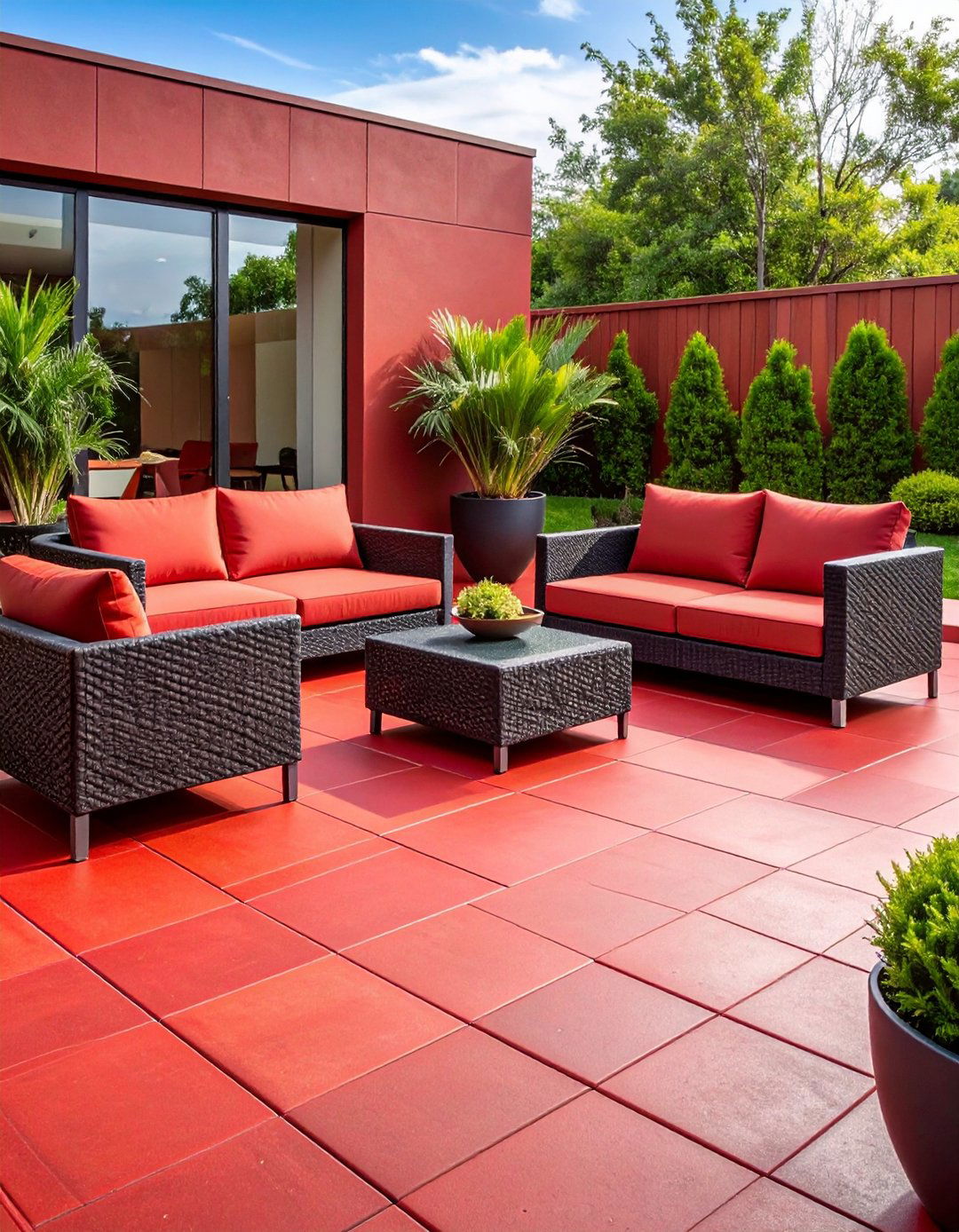 Red Paver Modern Geometric Patio - 20 Red Paver Patio Ideas
