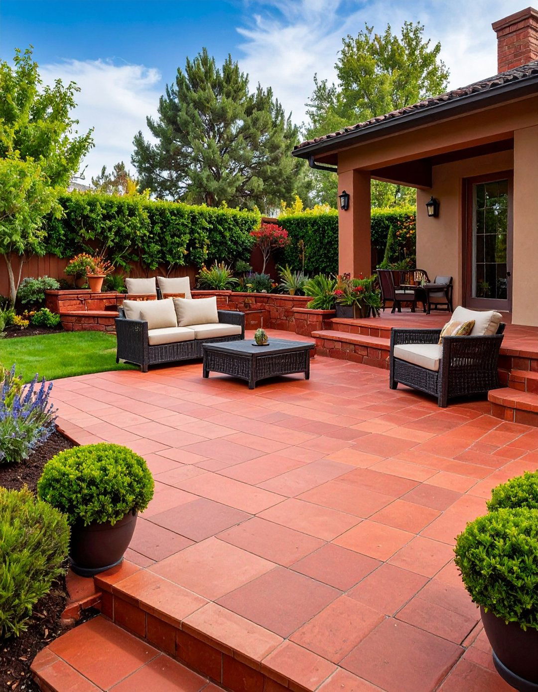 Red Paver Multi Level Terrace Patio - 20 Red Paver Patio Ideas