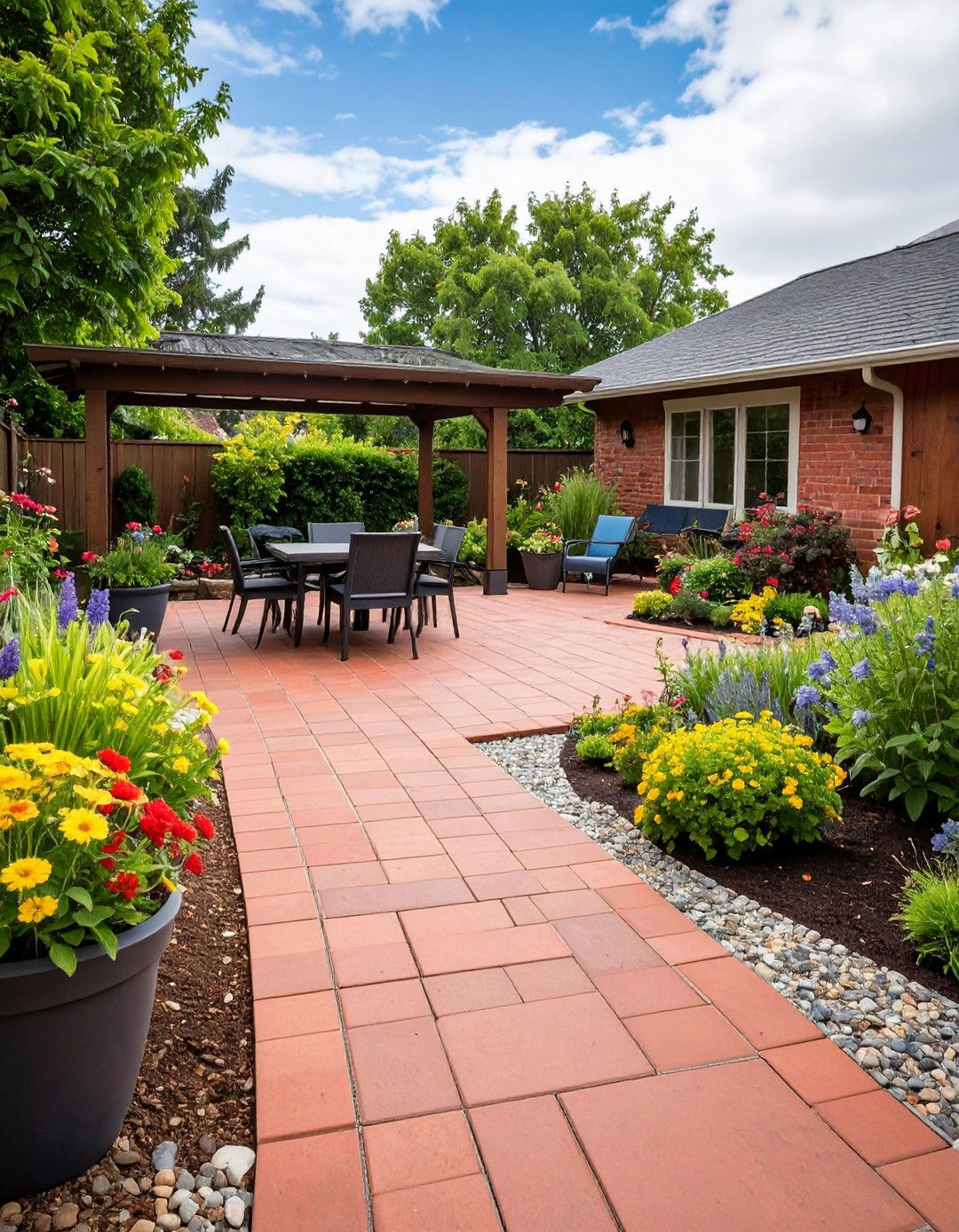 Red Paver Permeable Eco Friendly Patio - 20 Red Paver Patio Ideas