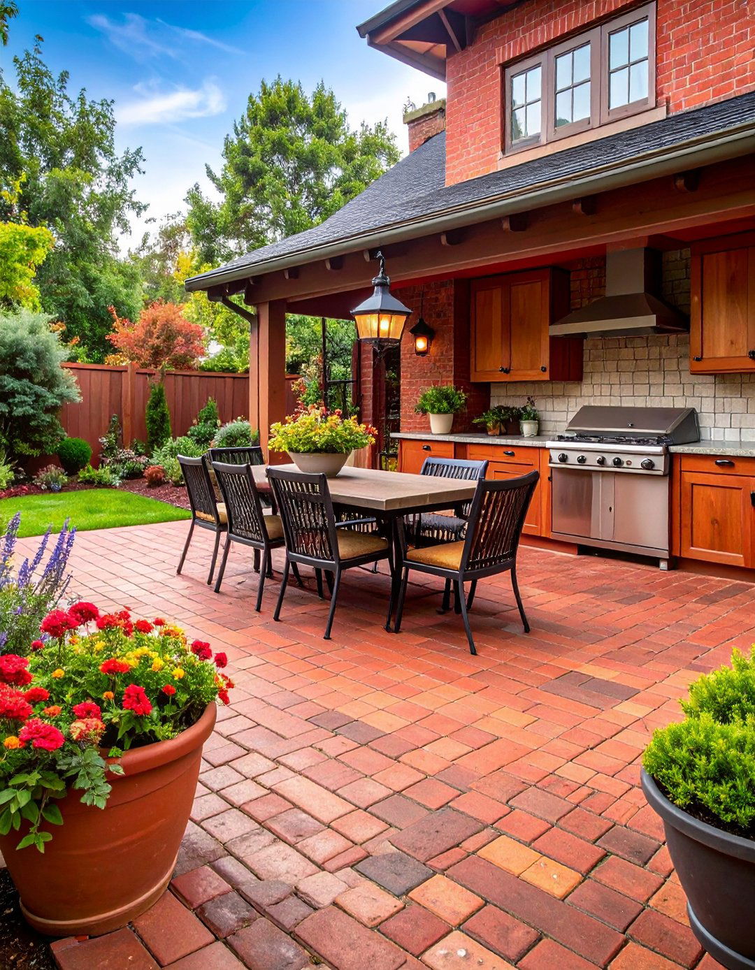 Red Paver Rustic Brick Outdoor Kitchen Patio - 20 Red Paver Patio Ideas