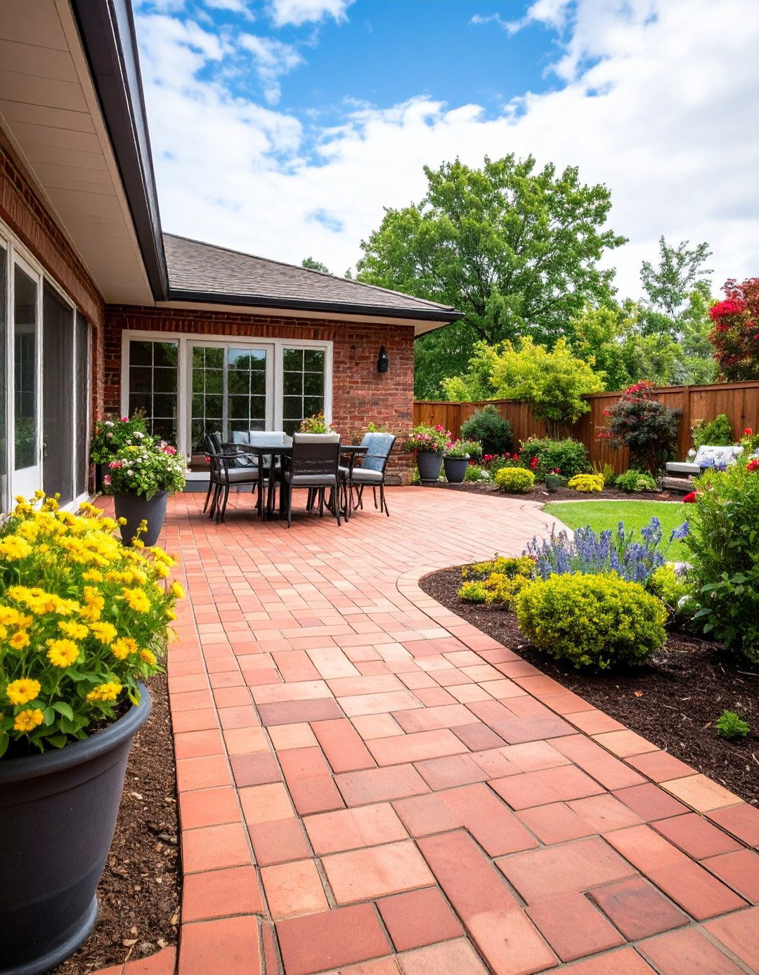 Red Paver Transitional Indoor Outdoor Patio - 20 Red Paver Patio Ideas