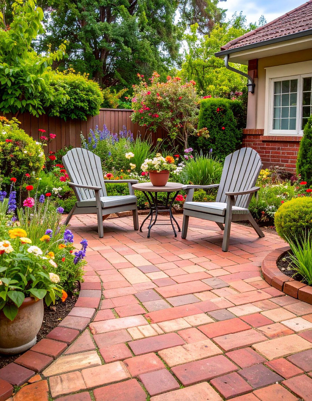 Red Paver Vintage Weathered Patio - 20 Red Paver Patio Ideas