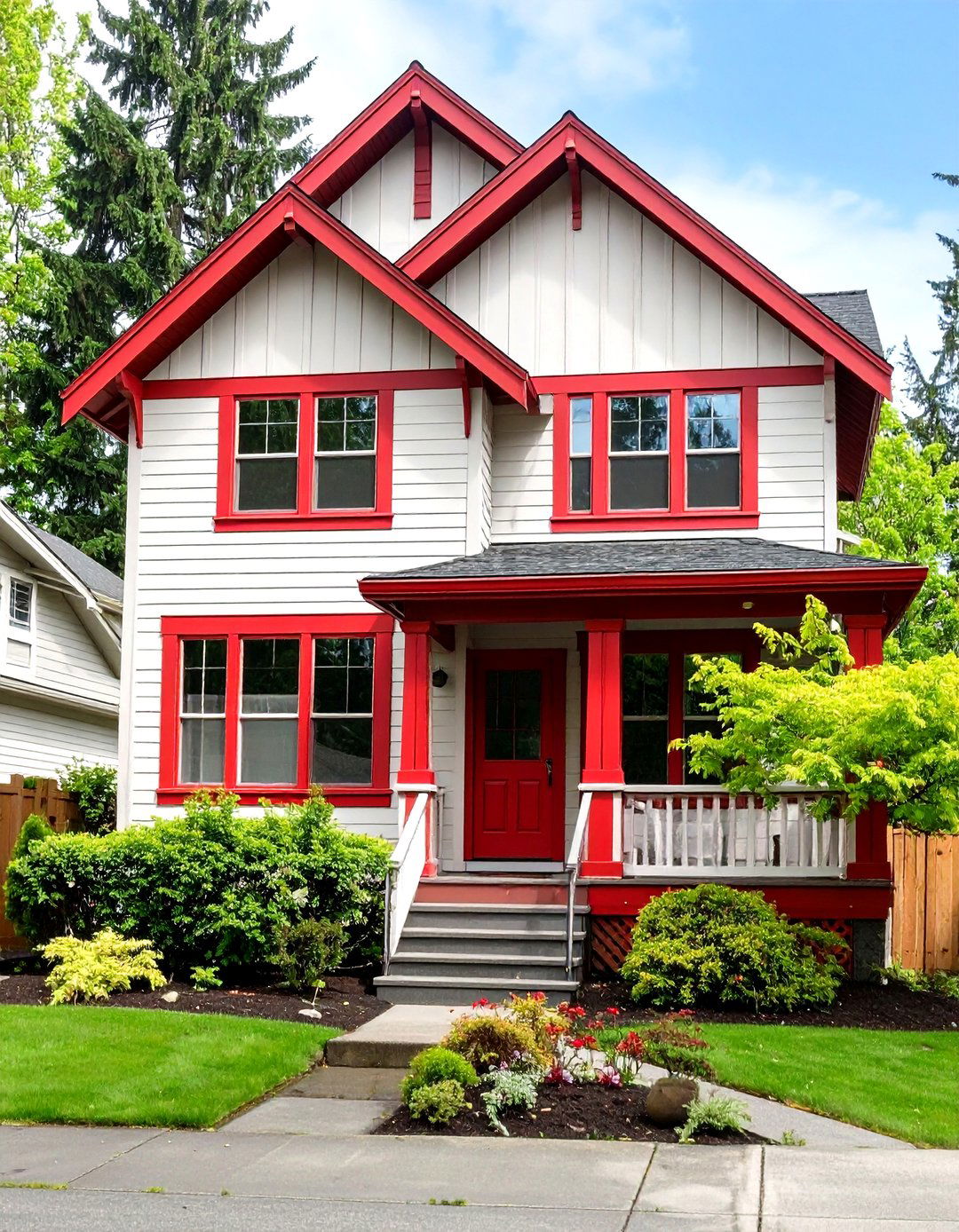 Red Shutters on White Clapboard - 20 red home exterior ideas
