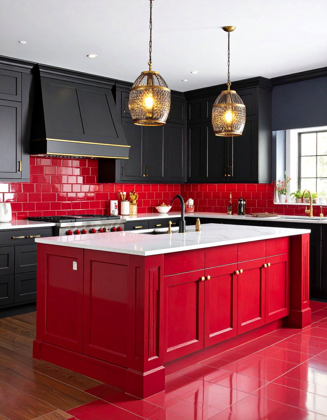 Red Subway Tile Backsplash for a Red and Black Kitchen - 20 red and black kitchen ideas