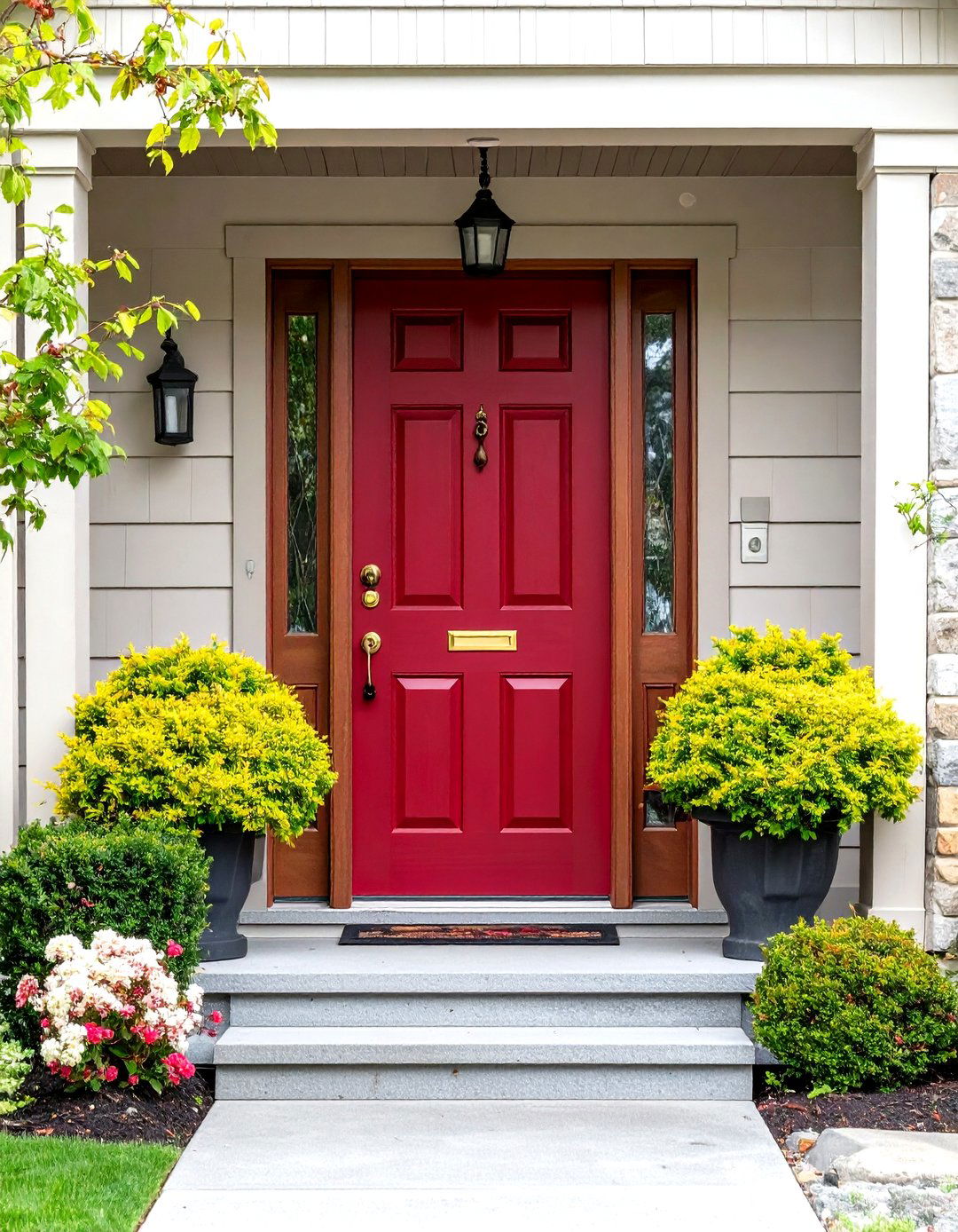 Red Trim on Neutral Siding - 20 red home exterior ideas