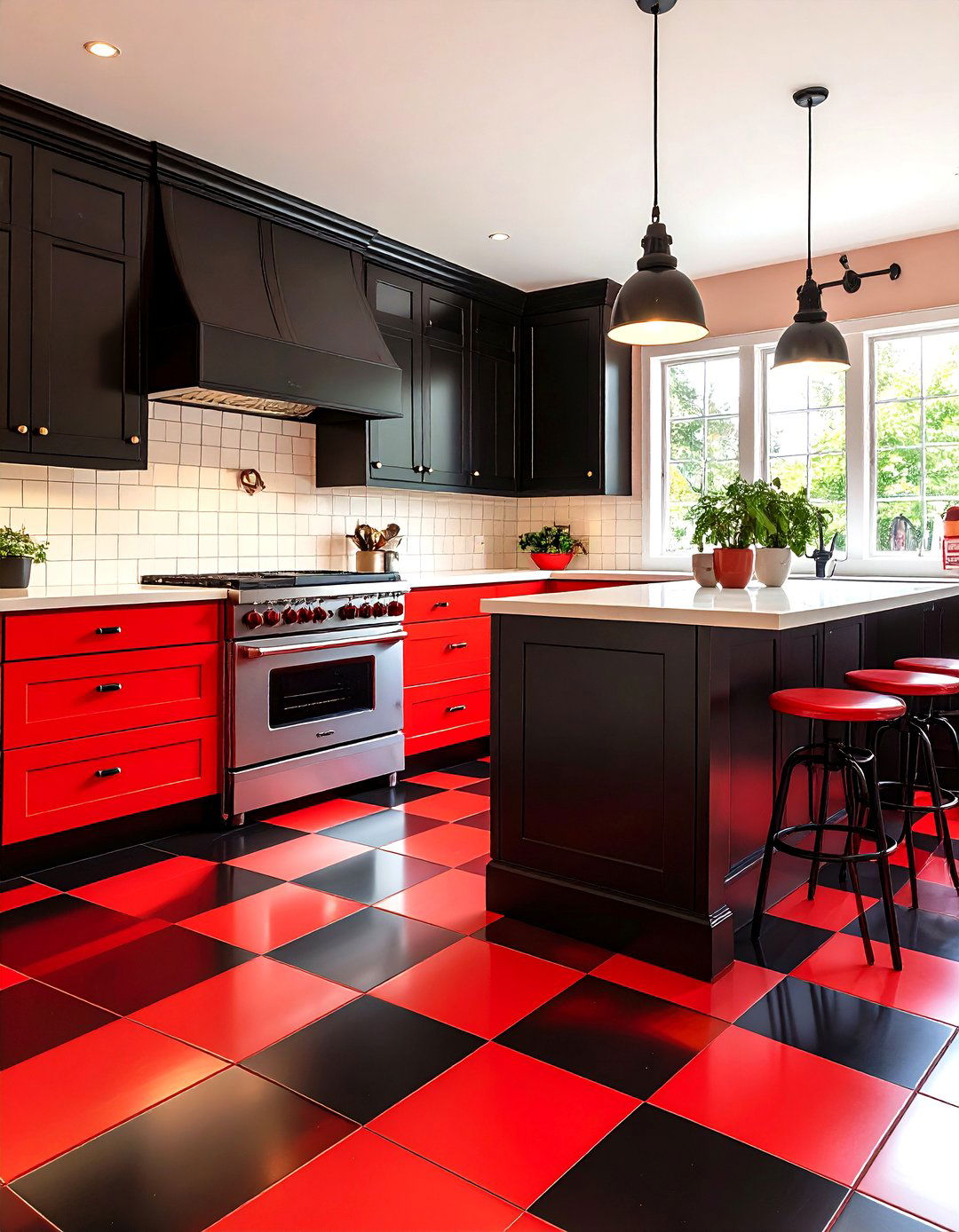 Red and Black Checkerboard Kitchen Flooring - 20 red and black kitchen ideas