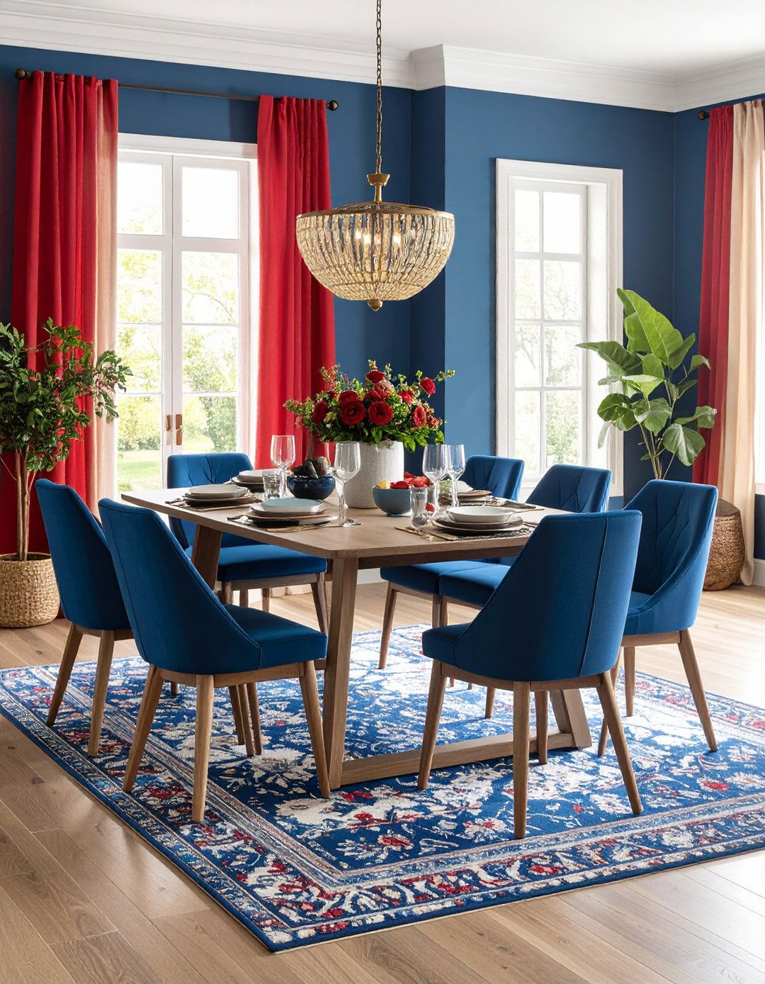 Red and Blue Complementary Dining Room - 20 Red Dining Room Ideas