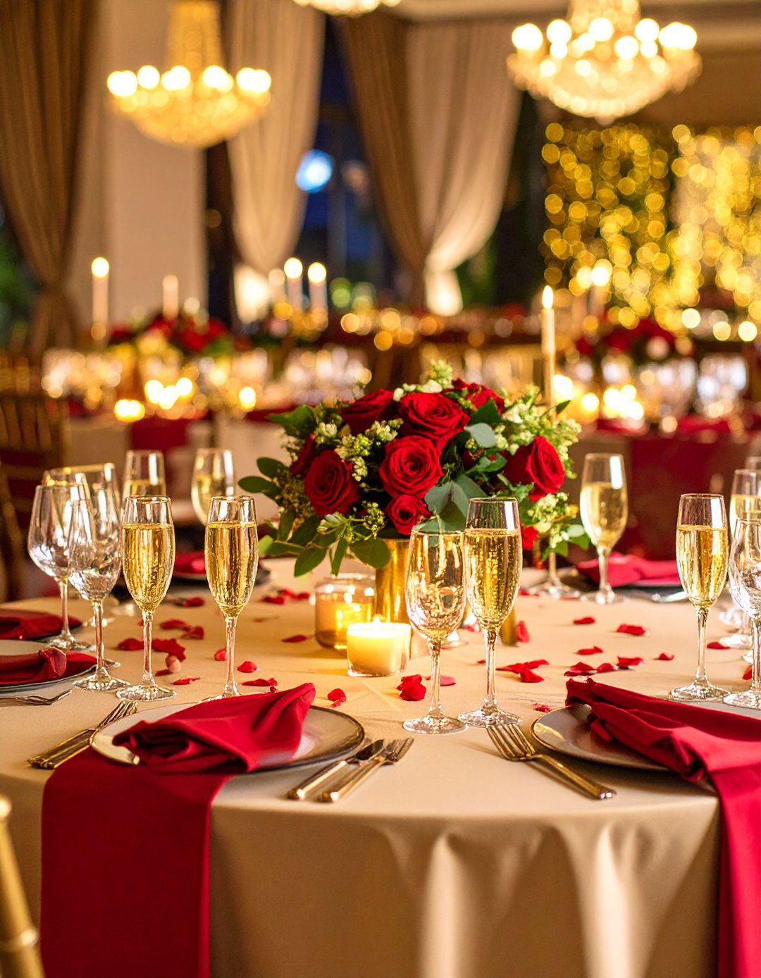 Red and Champagne Elegant Wedding Theme - 20 Red Wedding Theme Ideas