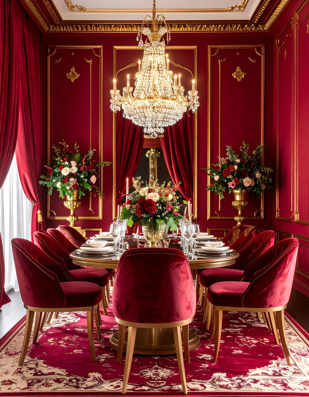 Red and Gold Glamorous Dining Room - 20 Red Dining Room Ideas