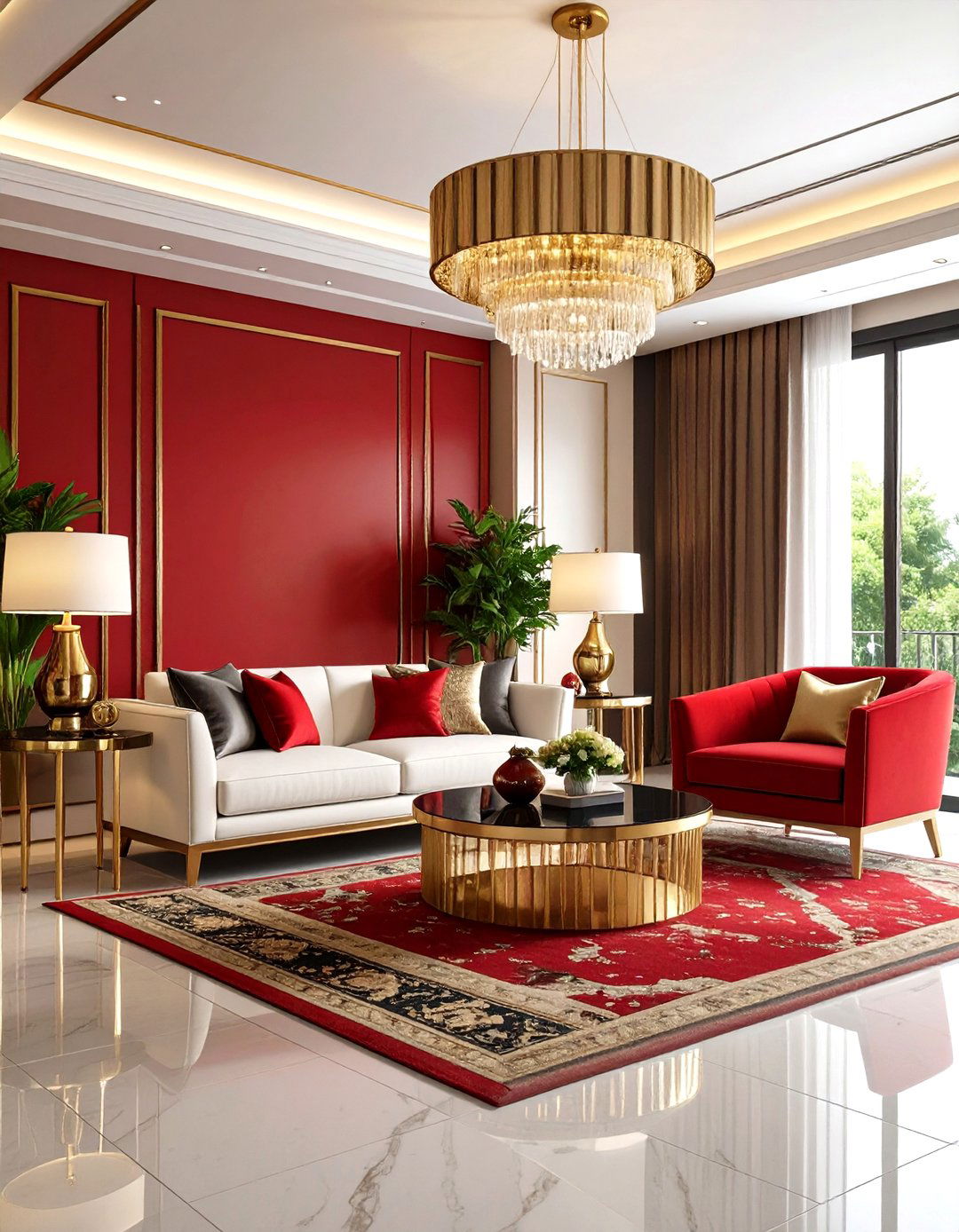Red and Gold Metallic Accents - 20 Red Living Room Ideas