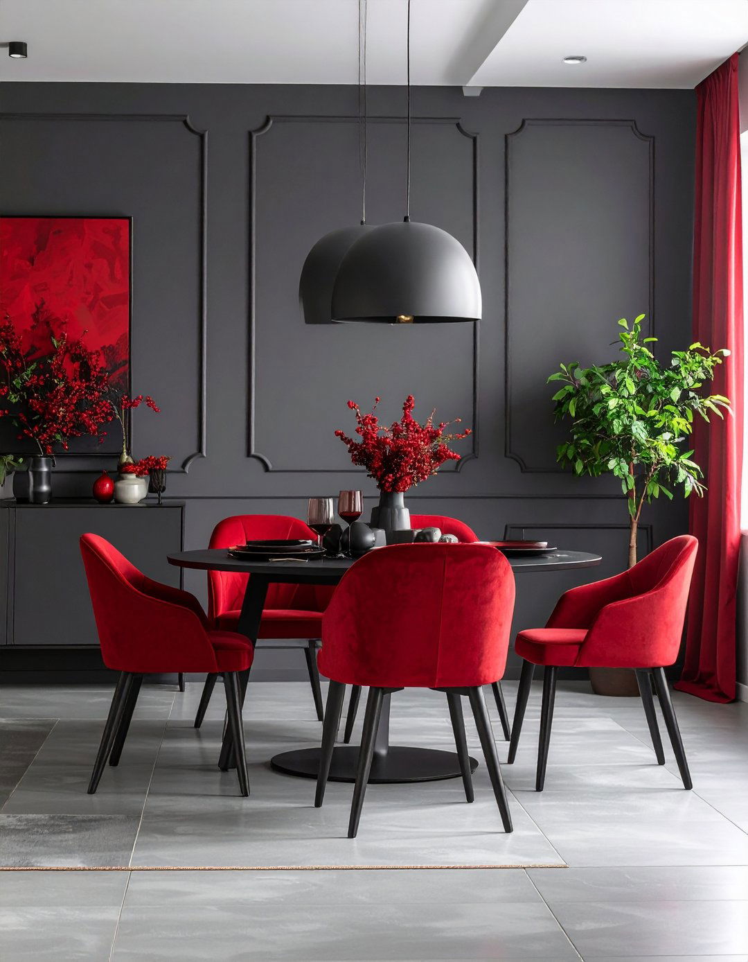 Red and Gray Contemporary Dining Room - 20 Red Dining Room Ideas