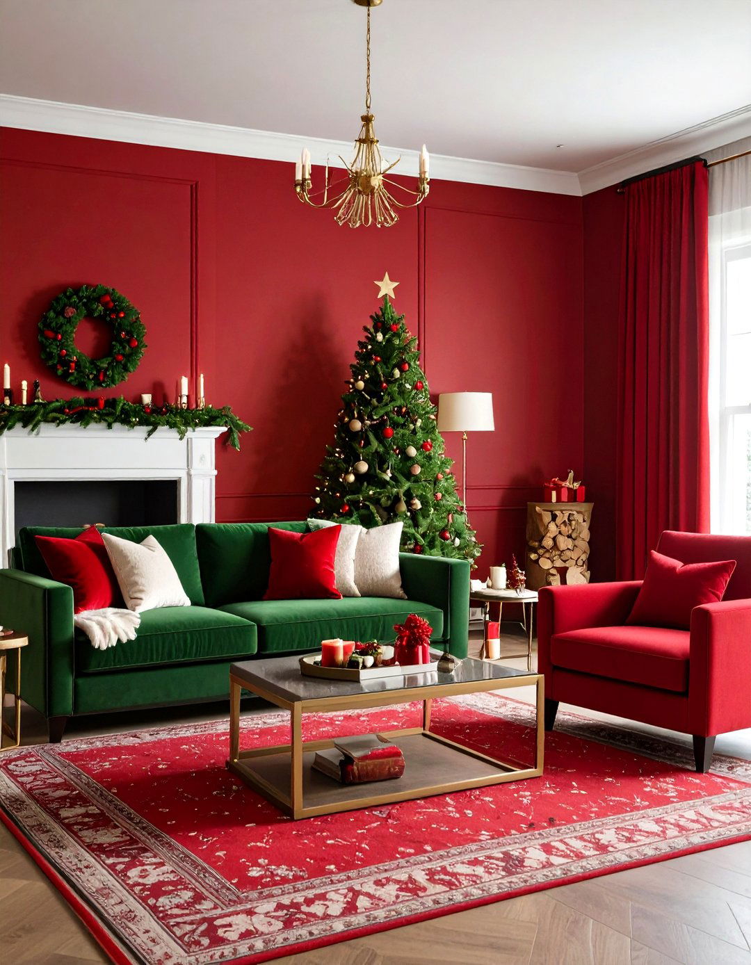 Red and Green Color Pairing for Festive Flair - 20 Red Living Room Ideas