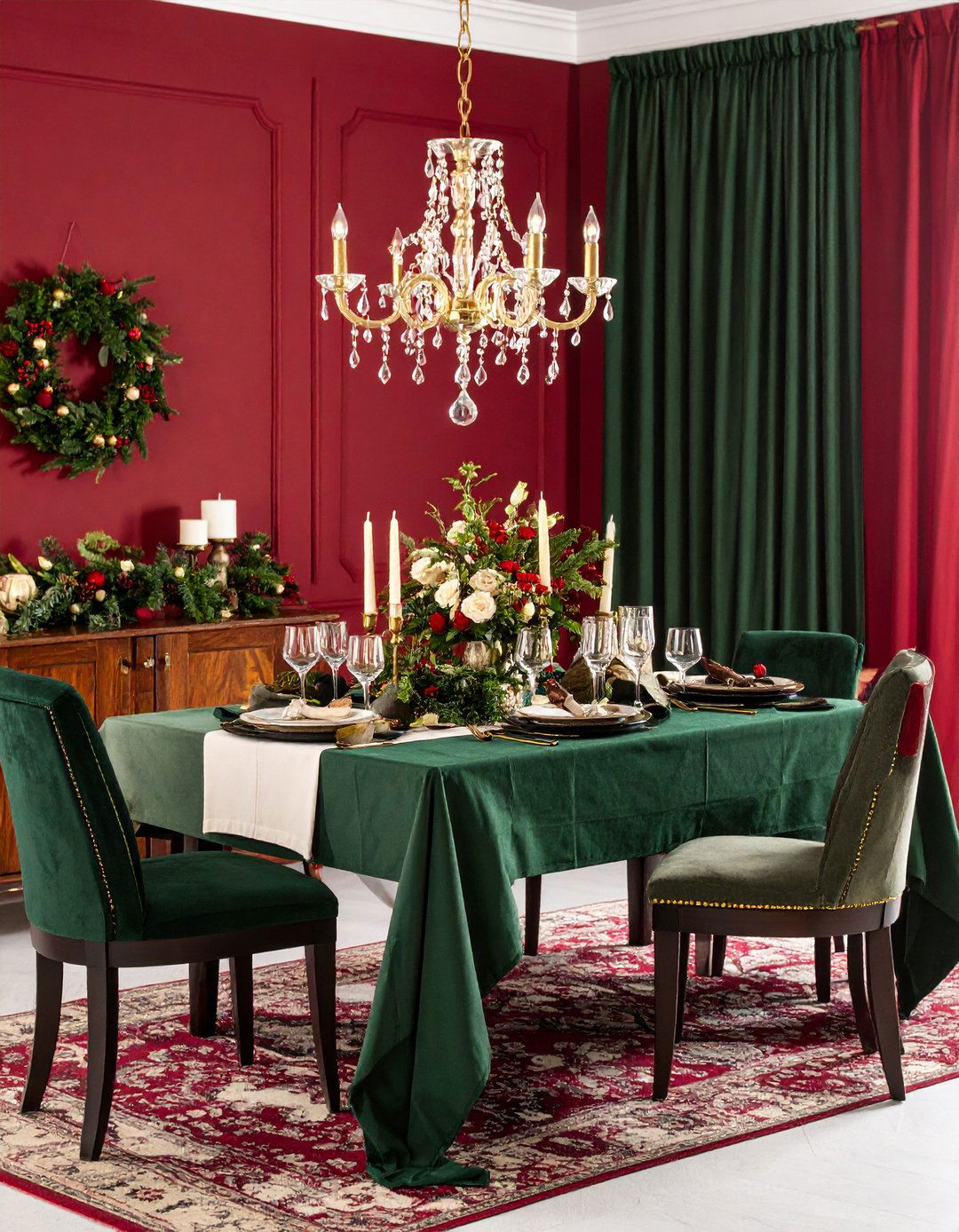 Red and Green Traditional Dining Room - 20 Red Dining Room Ideas