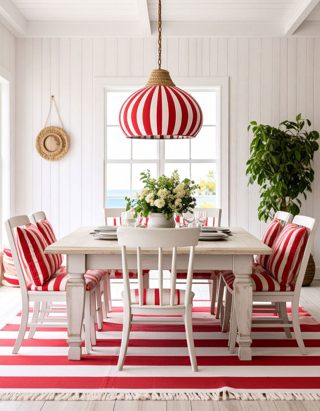 Red and White Coastal Dining Room - 20 Red Dining Room Ideas