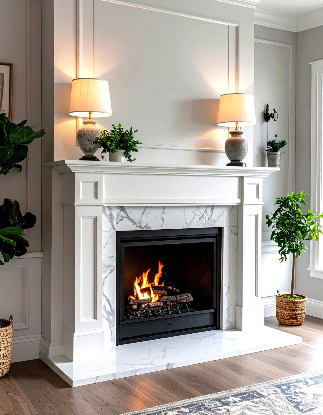 Refined Marble Mantel in Neutrals - 20 French Country Fireplace Ideas