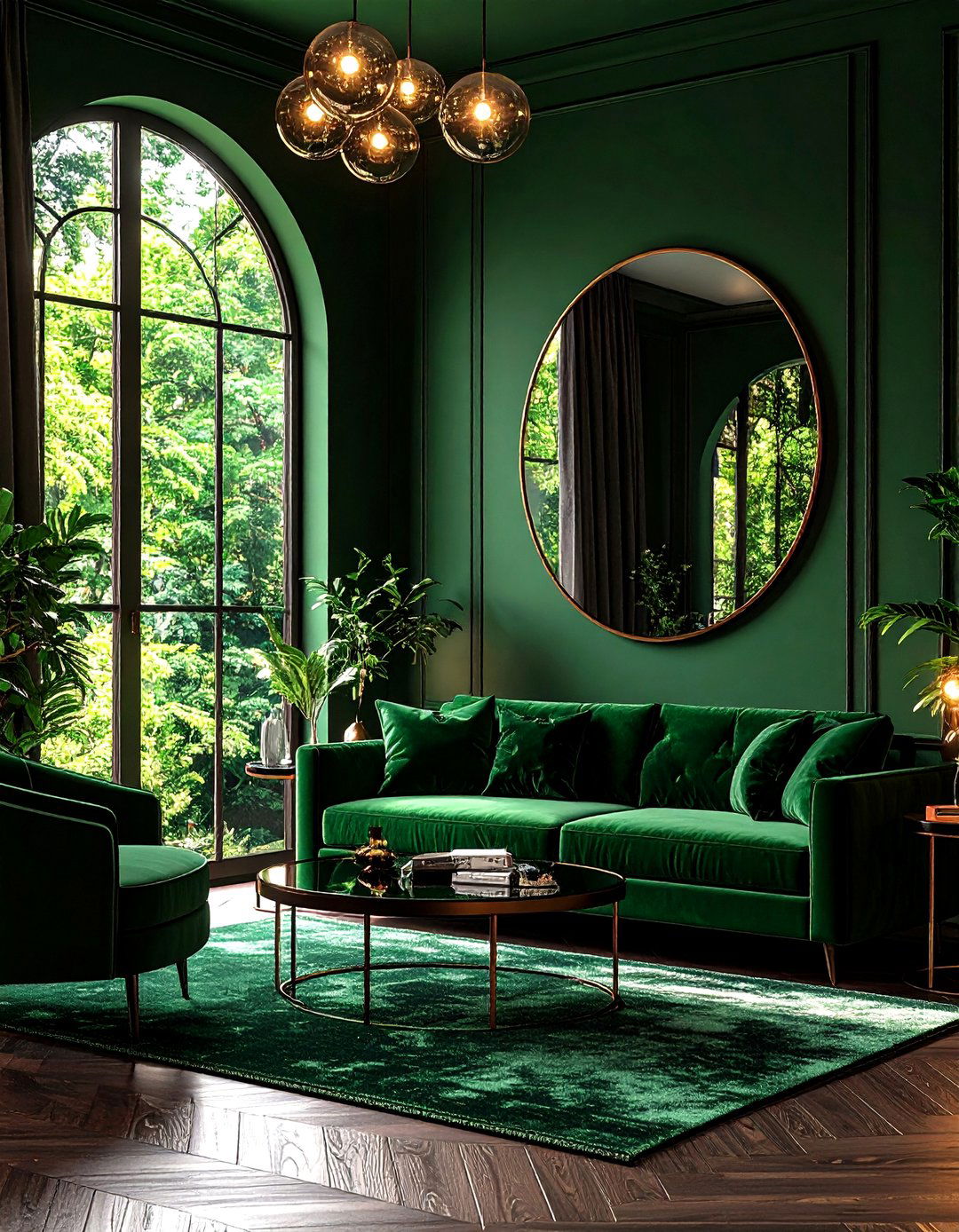 Reflect Green with Statement Mirrors - 20 Forest Green Living Room Ideas