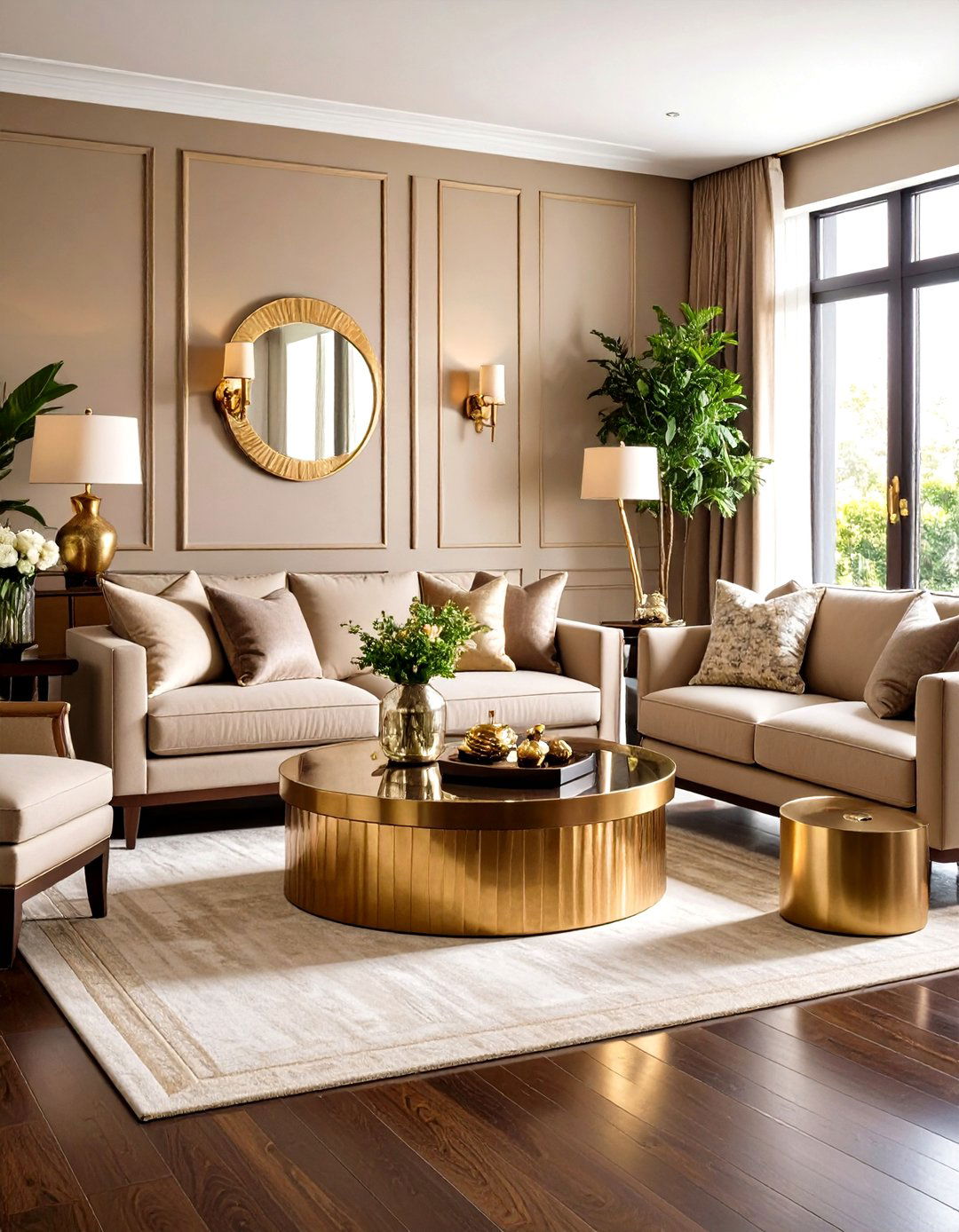 Reflect Light with Warm Metallic Accents - 20 Dark Brown Floor Living Room Ideas