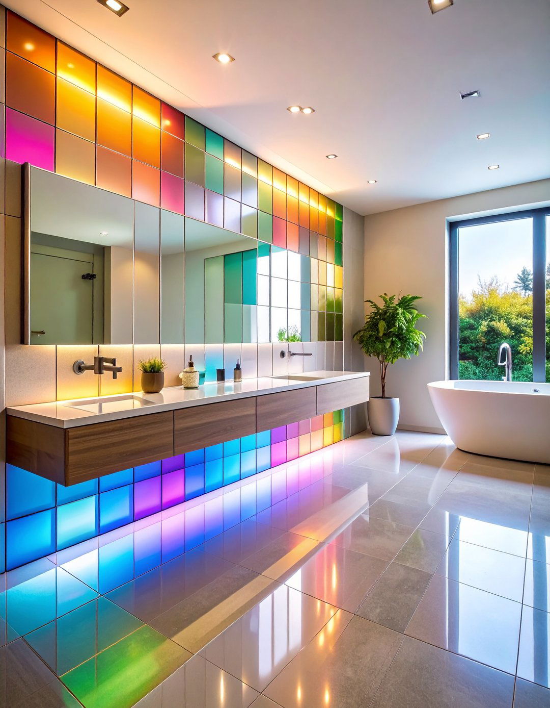 Reflective Glass Tile Backsplash - 20 Bathroom Backsplash Ideas