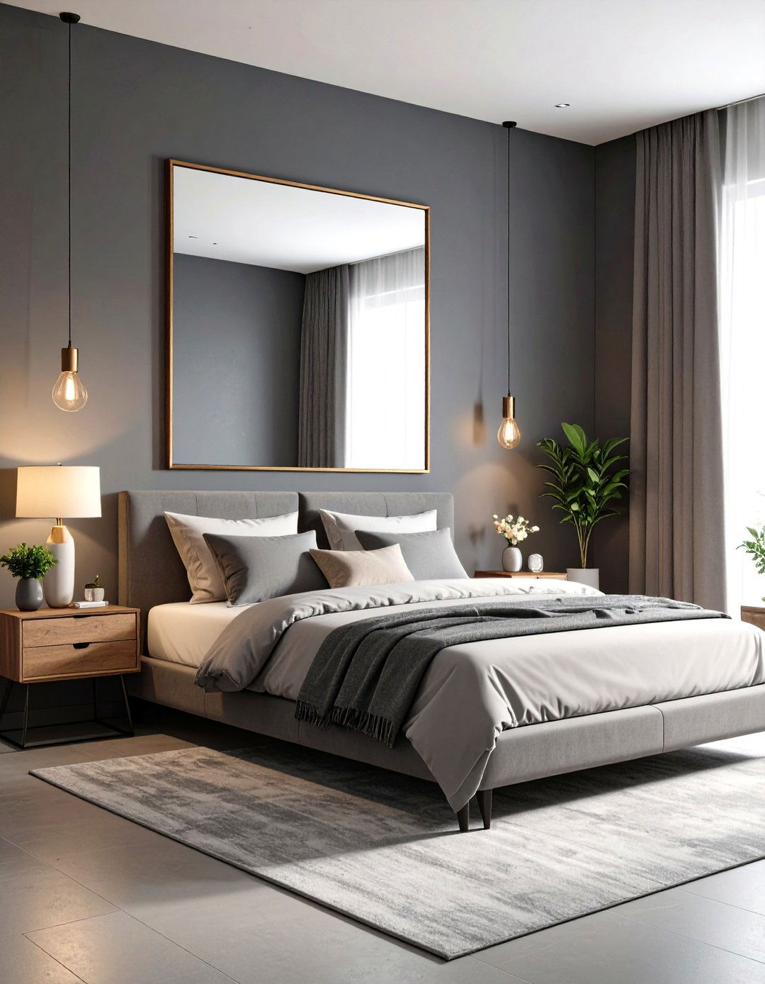 Reflective Mirrors Amplify Light - 20 Dark Grey Bedroom Ideas