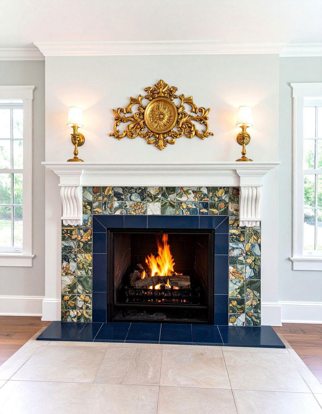 Relief Art Tile Showcase Surround - 20 Craftsman-style Fireplace Ideas