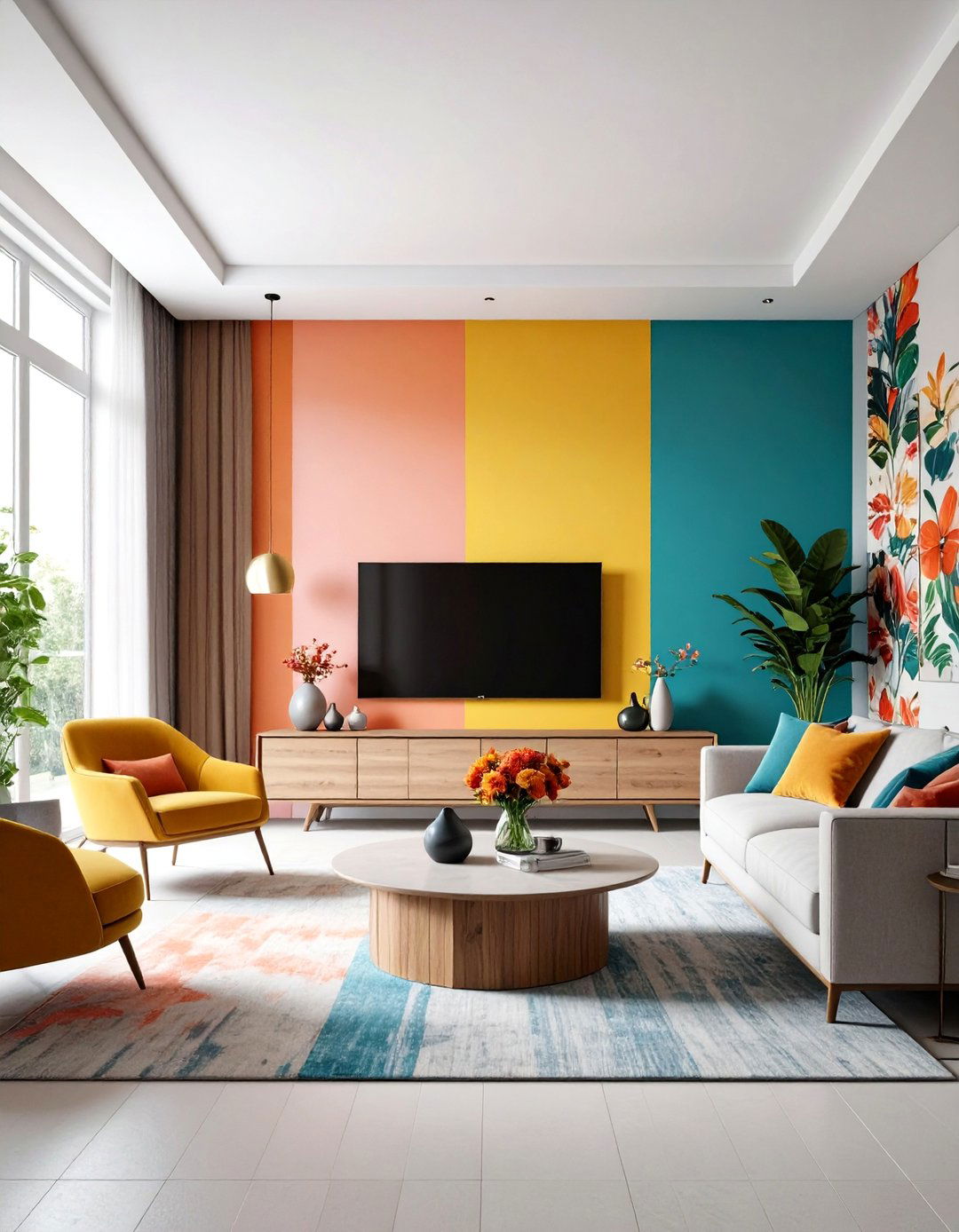 Removable Wallpaper Accent Wall - 20 Budget Apartment Living Room Ideas