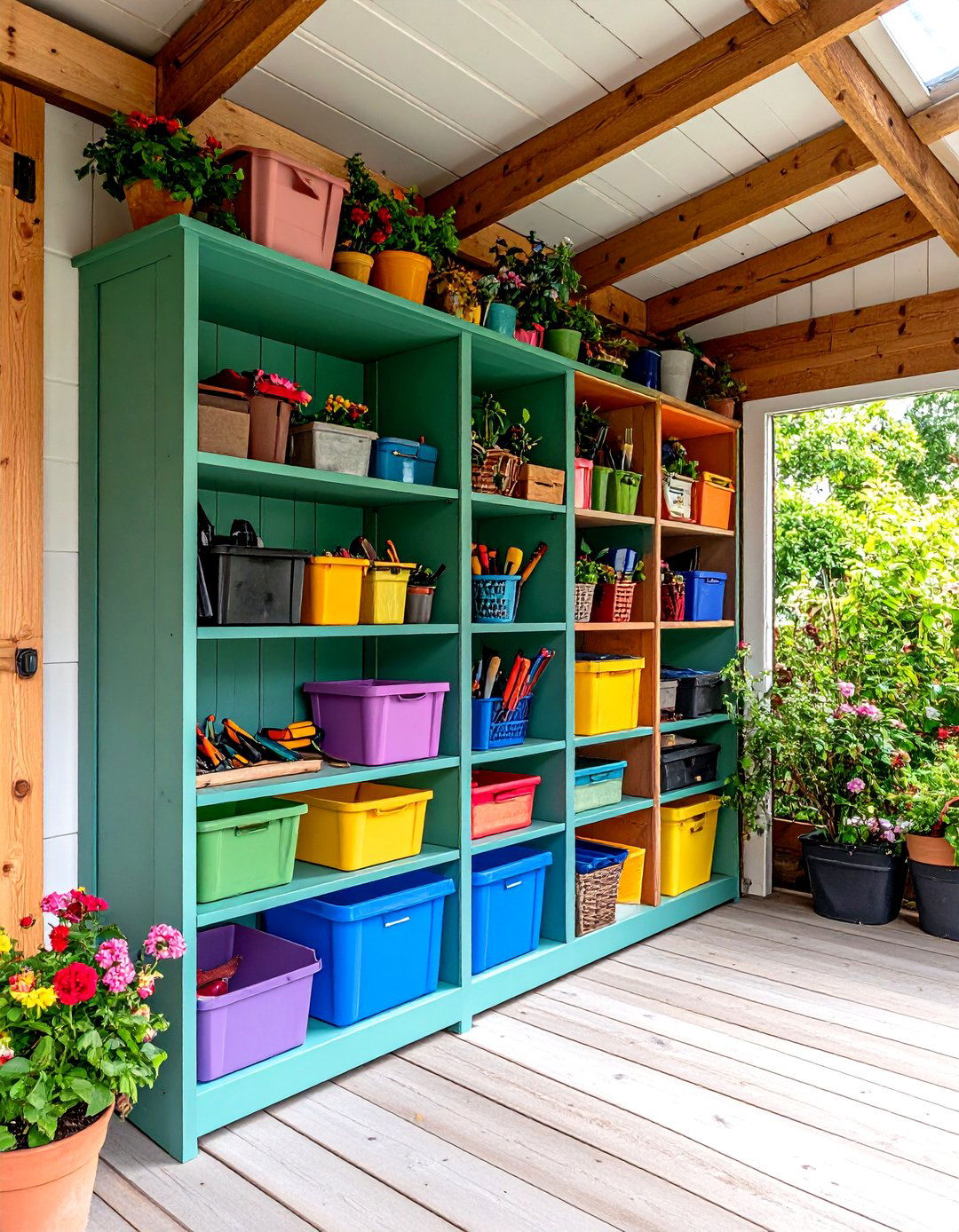 Repurposed Bookshelves - 20 Shed Organization Ideas