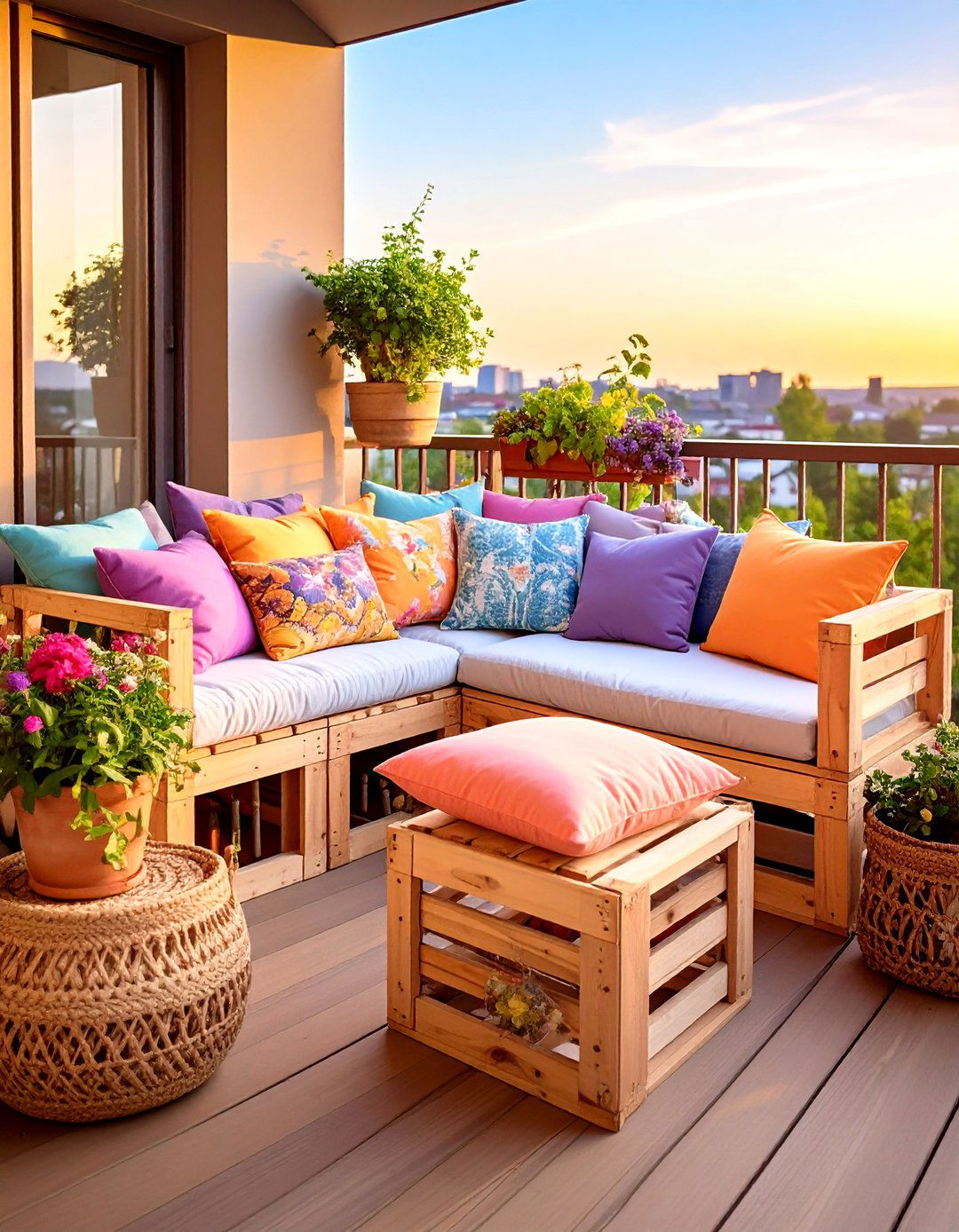 Repurposed Crate Seating - 20 Second Story Balcony Ideas