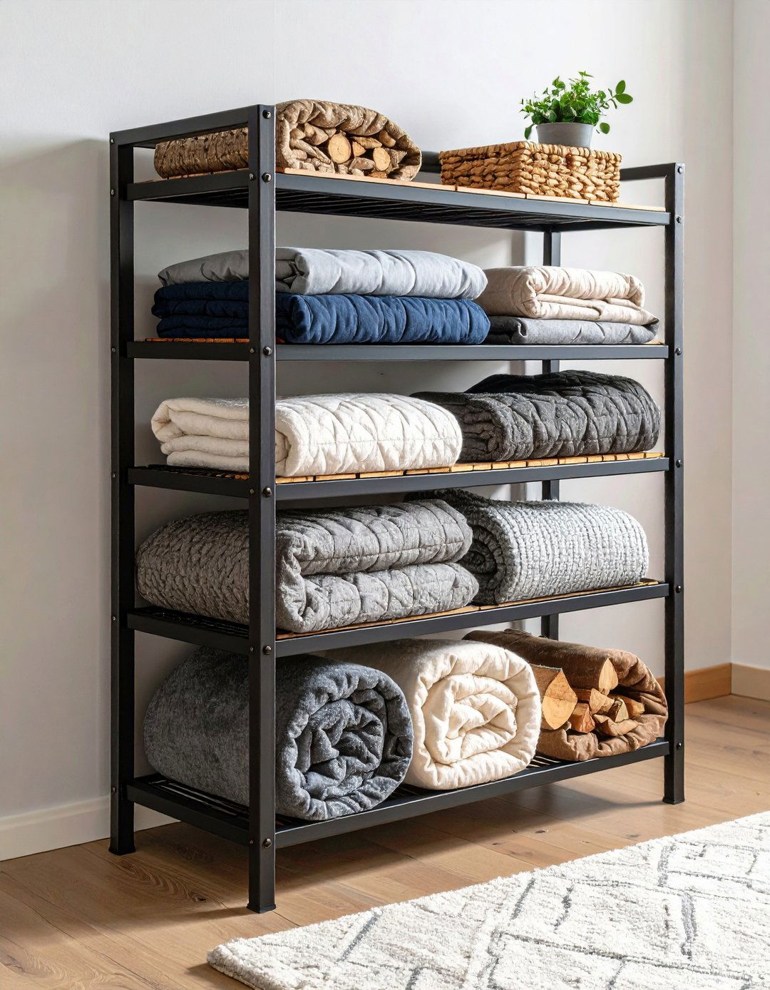 Repurposed Firewood Rack for Blanket Storage - 20 Blanket Storage Ideas