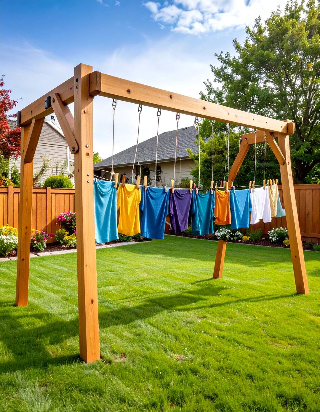 Repurposed Swing Set Outdoor Clothesline - 20 Outdoor Clothesline Ideas
