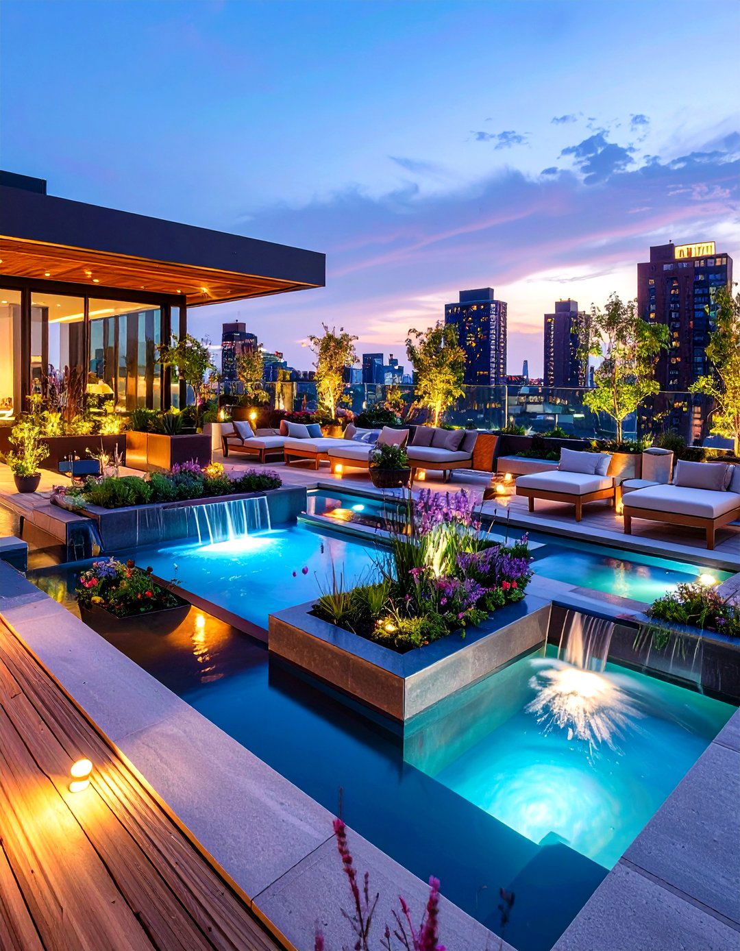 Residential Rooftop Water Feature Meditation Garden - 20 Residential Rooftop Design Ideas