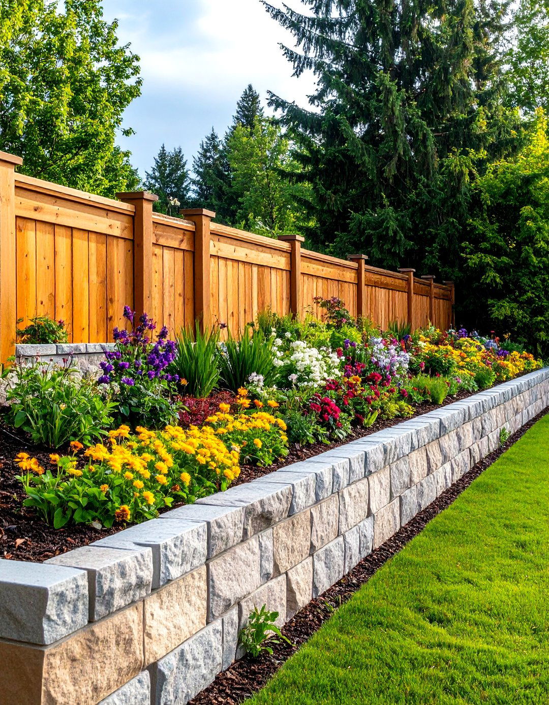 Retaining Wall Cinder Block Fence Combination - 20 Cinder Block Fence Ideas