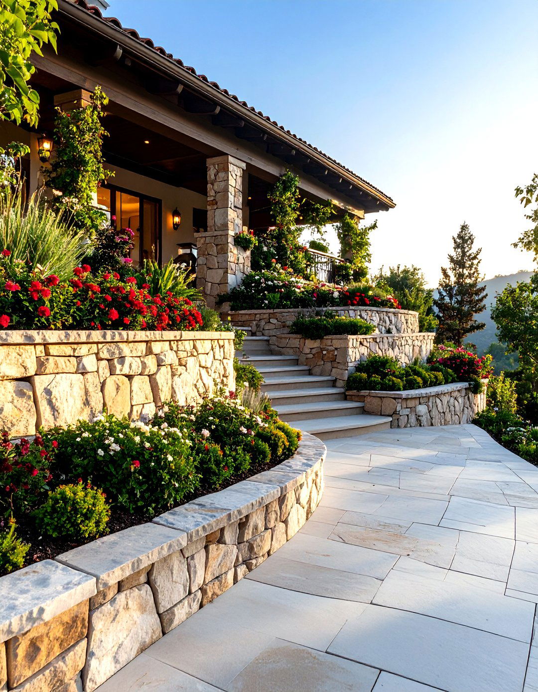 Retaining Wall Driveway Entrance with Terracing - 20 driveway entrance ideas