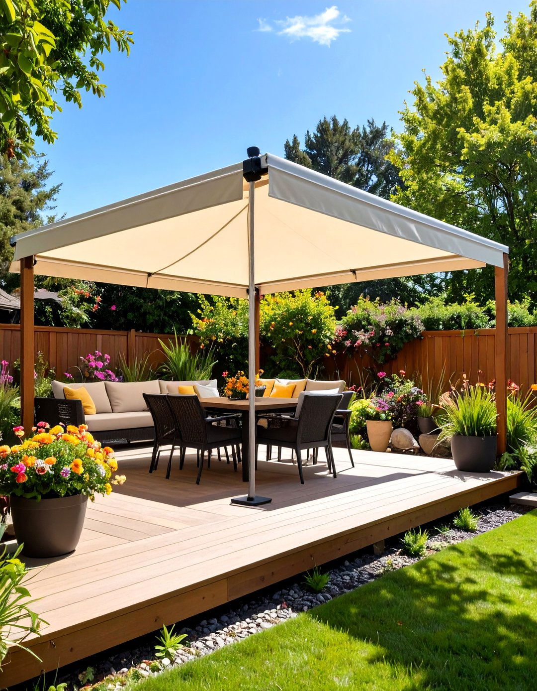 Retractable Canvas Deck Awning for Flexible Shade - 20 Deck Awning Ideas