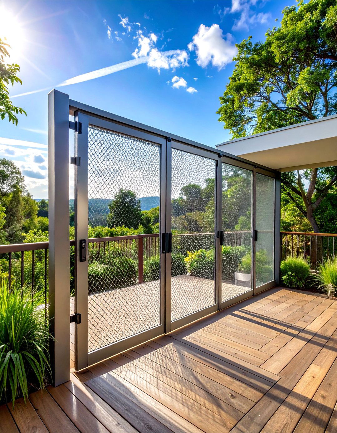 Retractable Mesh Deck Gate Rolls Away When Not Needed - 20 Deck Gate Ideas