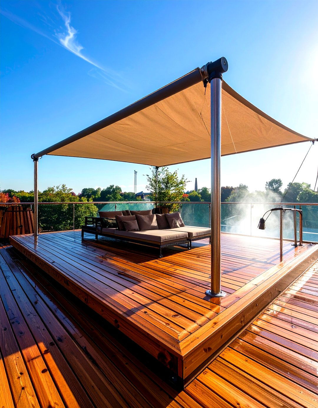 Retractable Shade Sail Floating Deck - 20 Floating Deck Ideas