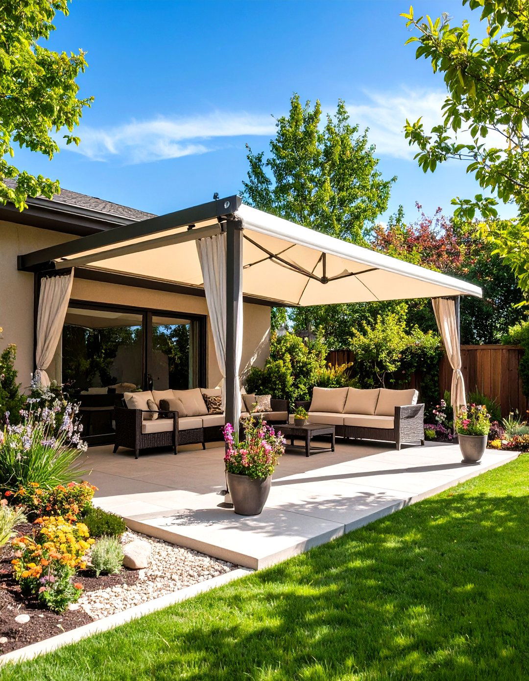 Retractable Shade Solutions - 20 Sunken Patio Ideas
