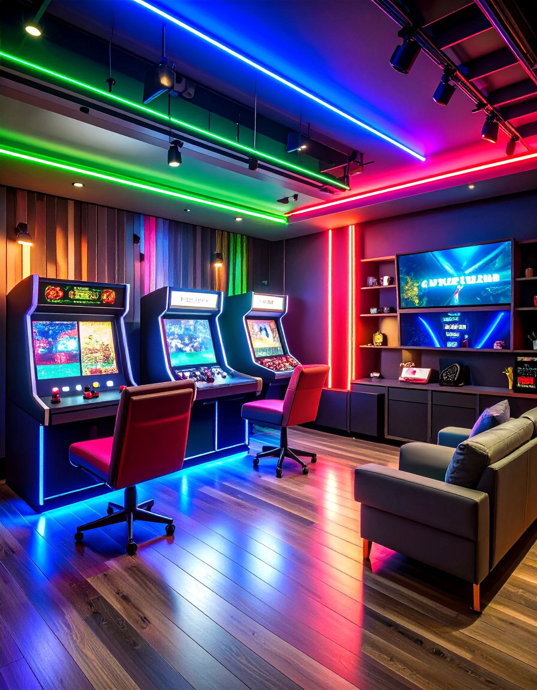 Retro Arcade Stripe Splash - 20 Game Room Paint Ideas