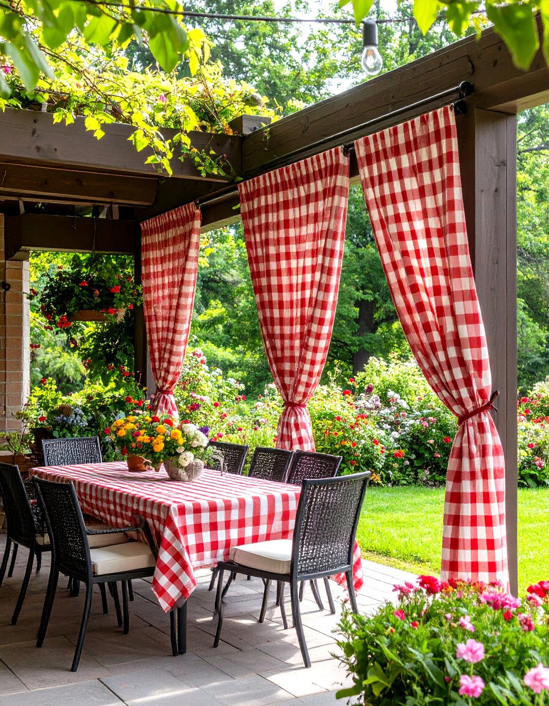 Retro Checkered Patio Curtain Style - 20 Patio Curtain Ideas