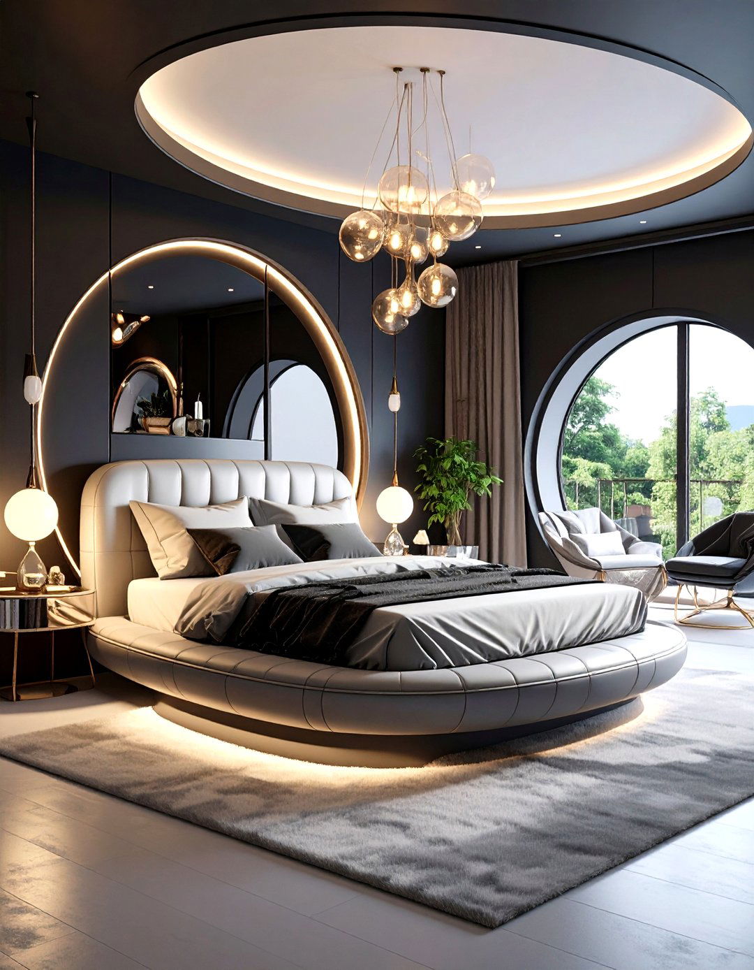 Retro Futurist Matte Black Space - 20 Matte Black Bedroom Ideas