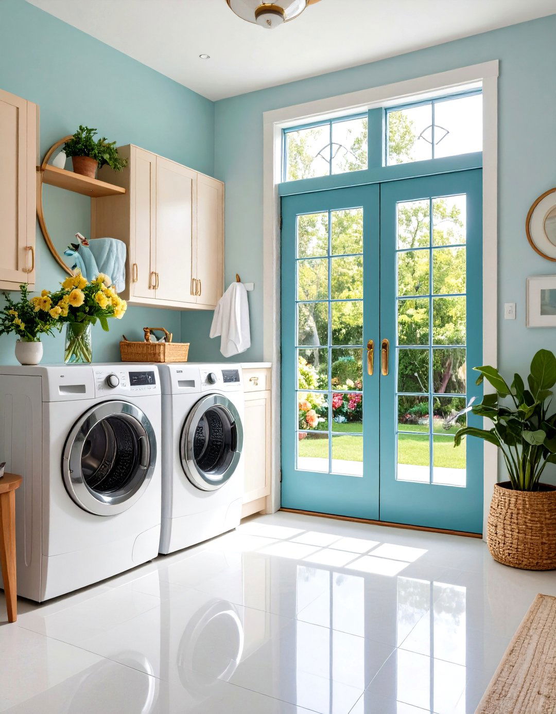 Retro Inspired Laundry Room Door with Vintage Glass Panels and Chrome Details - 20 Laundry Room Door Ideas