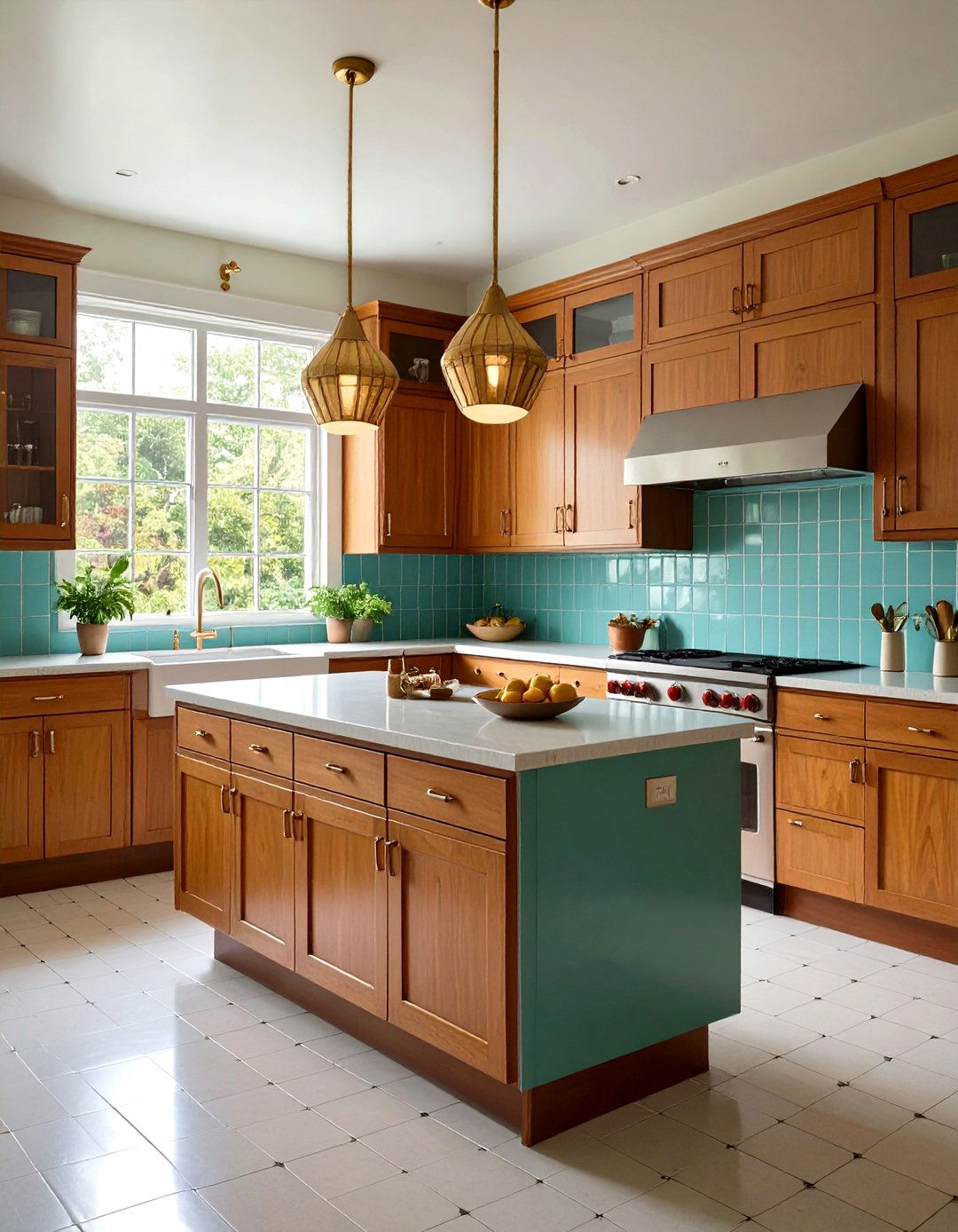 Retro Kitchen With Green Backsplash Mid Century Modern Elements - 20 Kitchen With Green Backsplash Ideas