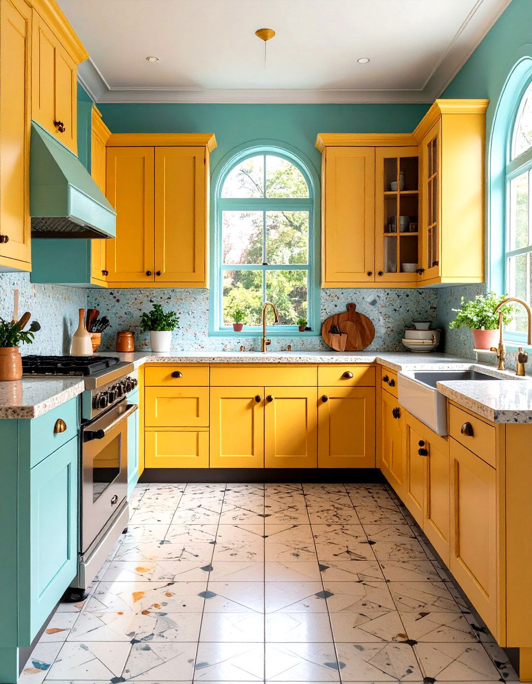 Retro Pastels s Combo - 20 Two Tone Kitchen Cabinet Ideas