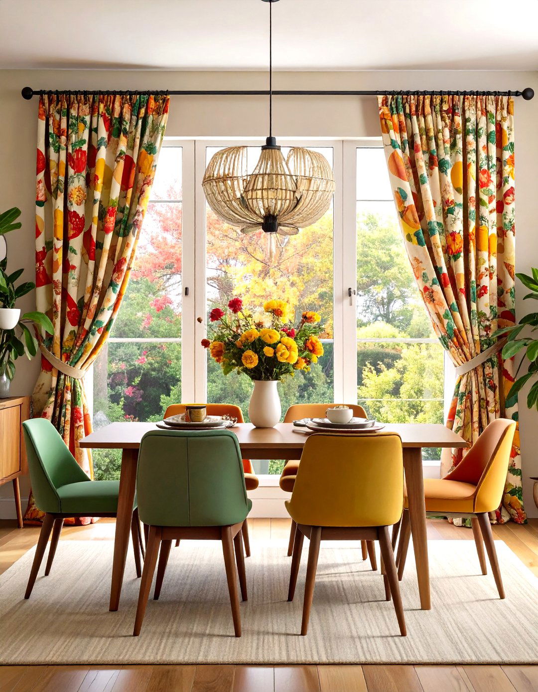 Retro Pattern Dining Room Curtain Panels - 20 Dining Room Curtain Ideas