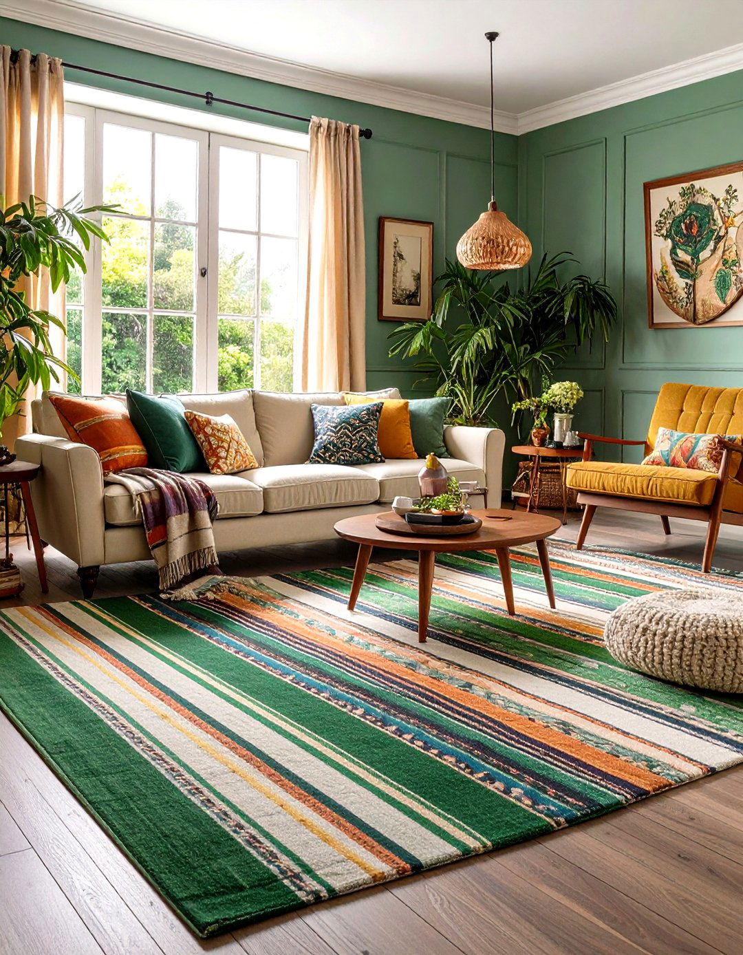 Retro Patterned Green Carpet Revival - 20 Green Carpet Living Room Ideas