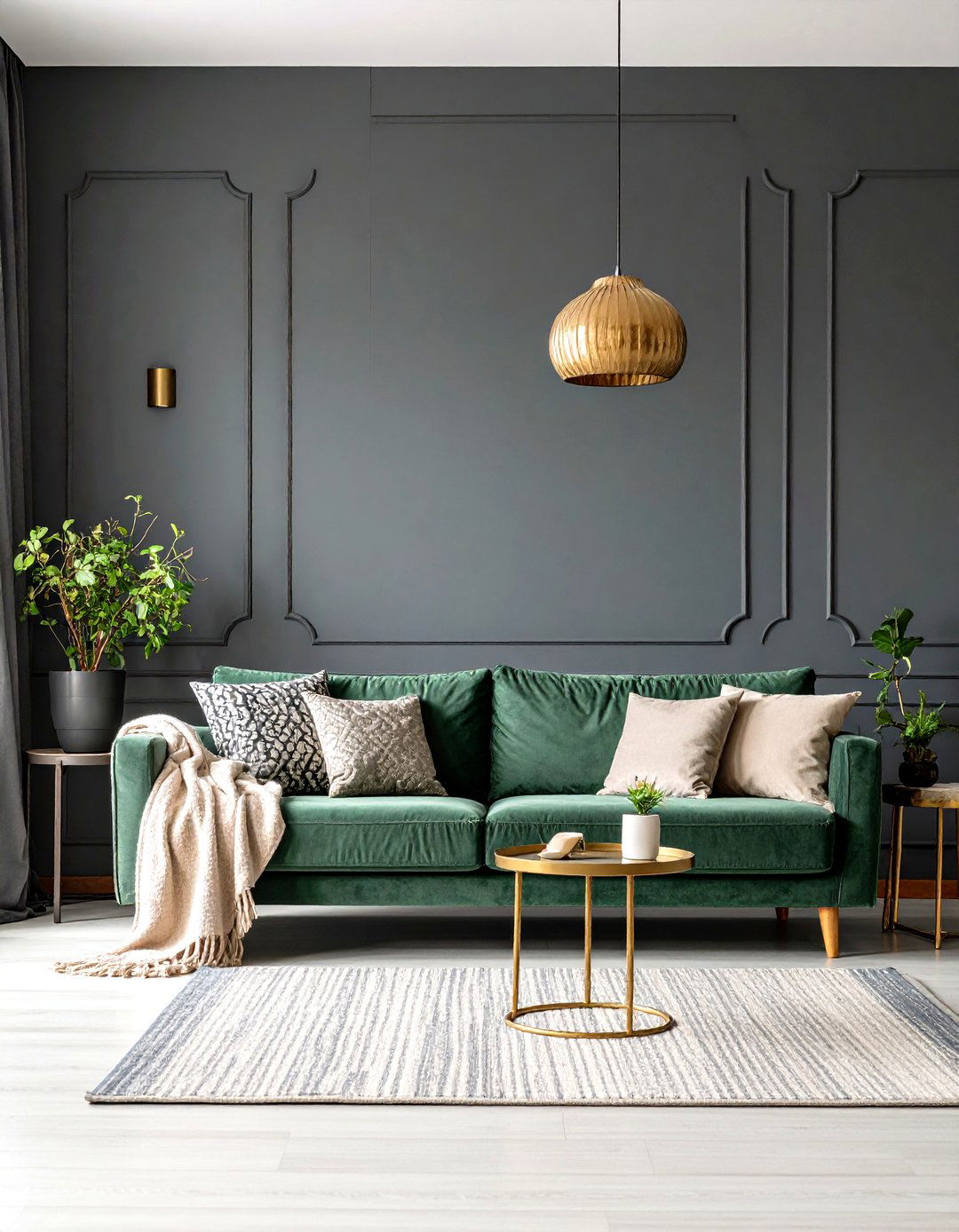 Reverse Scheme Pale Sage Sofa with Dark Grey Walls - 20 Grey and Sage Green Living Room Ideas