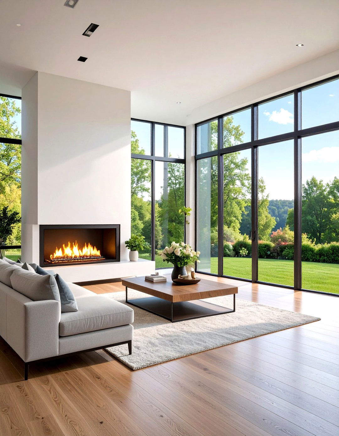 Ribbon Modern Fireplace with Horizontal Flame Pattern - 20 Modern Fireplace Ideas