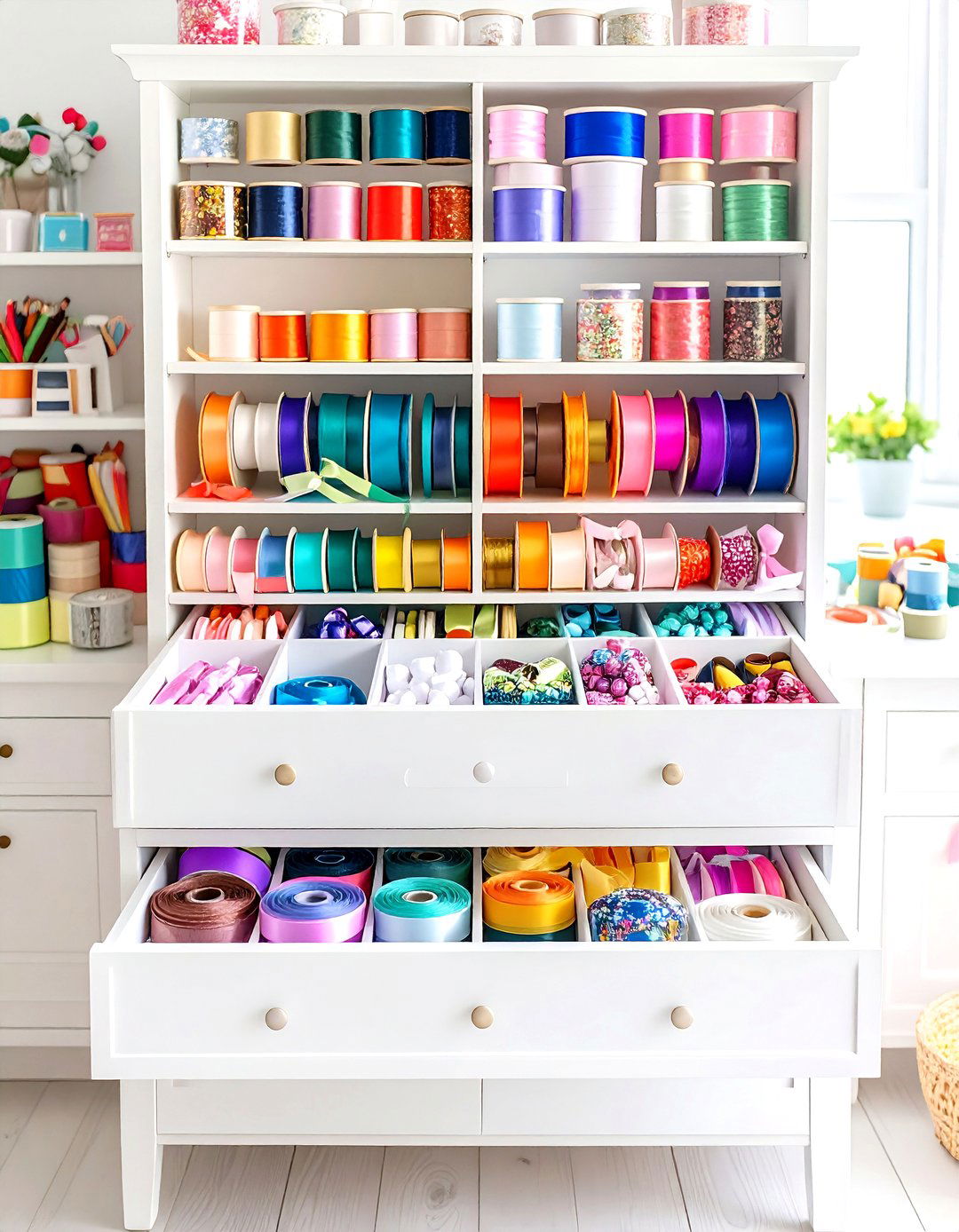 Ribbon Storage Customized Drawer Organization System - 20 Ribbon Storage Ideas